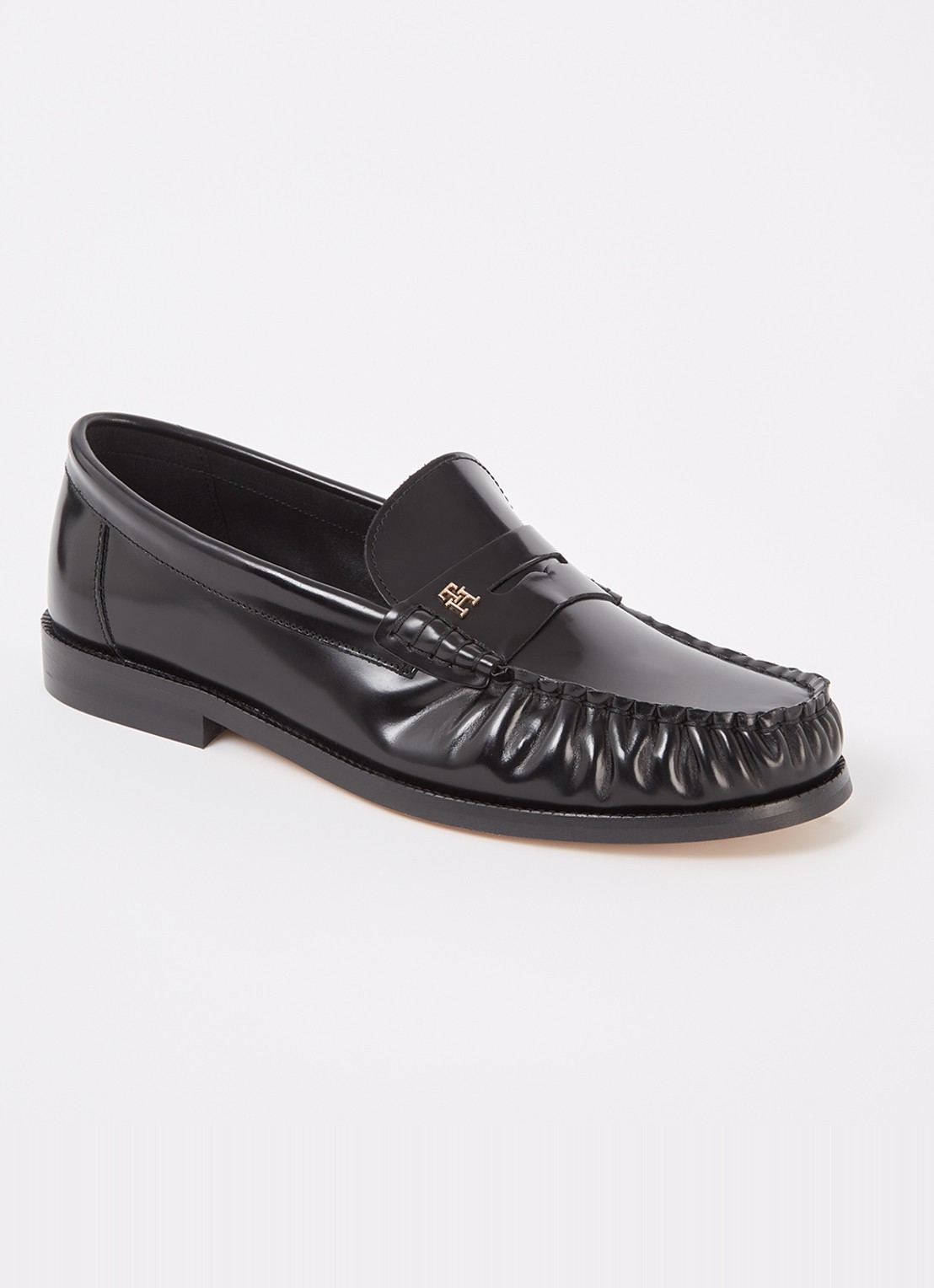 Tommy Hilfiger Abrasivato loafer van leer - voorkant 5 zwart