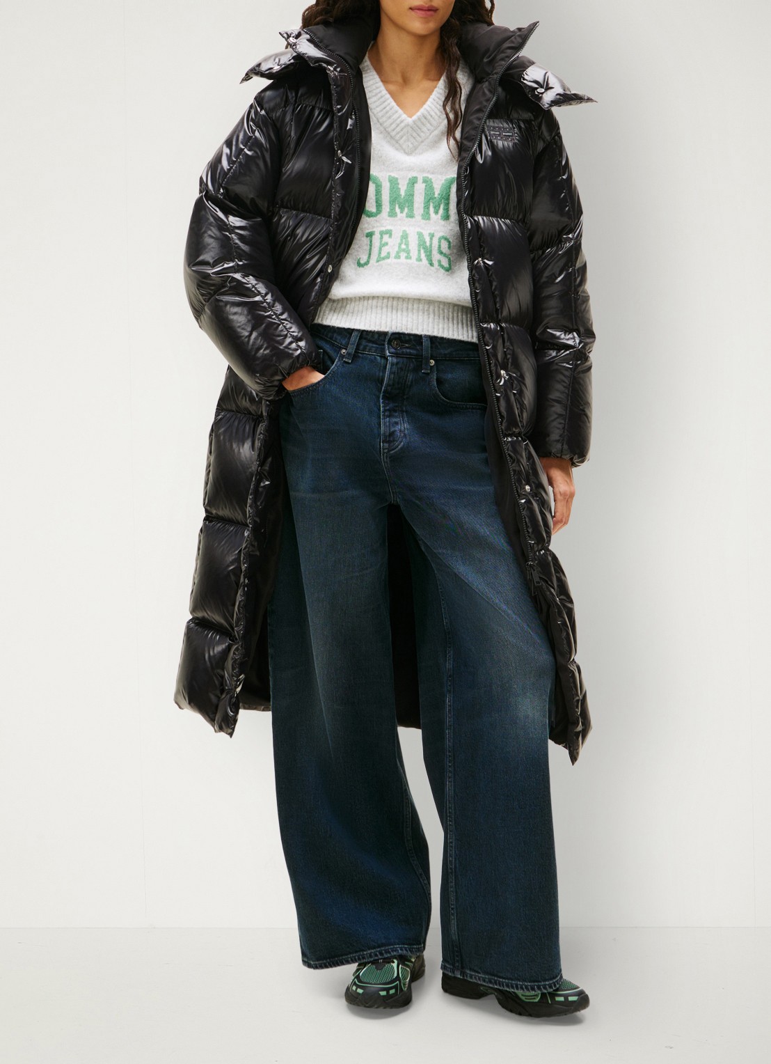 Tommy Hilfiger Alaska longline puffer jas met steekzakken - voorkant 2 zwart