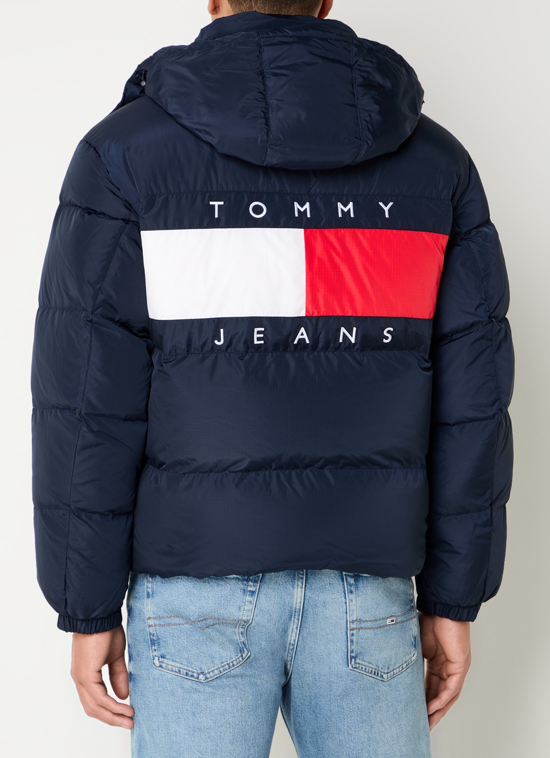 Tommy Hilfiger Alaska puffer jack met donsvulling en afneembare capuchon - detail donkerblauw