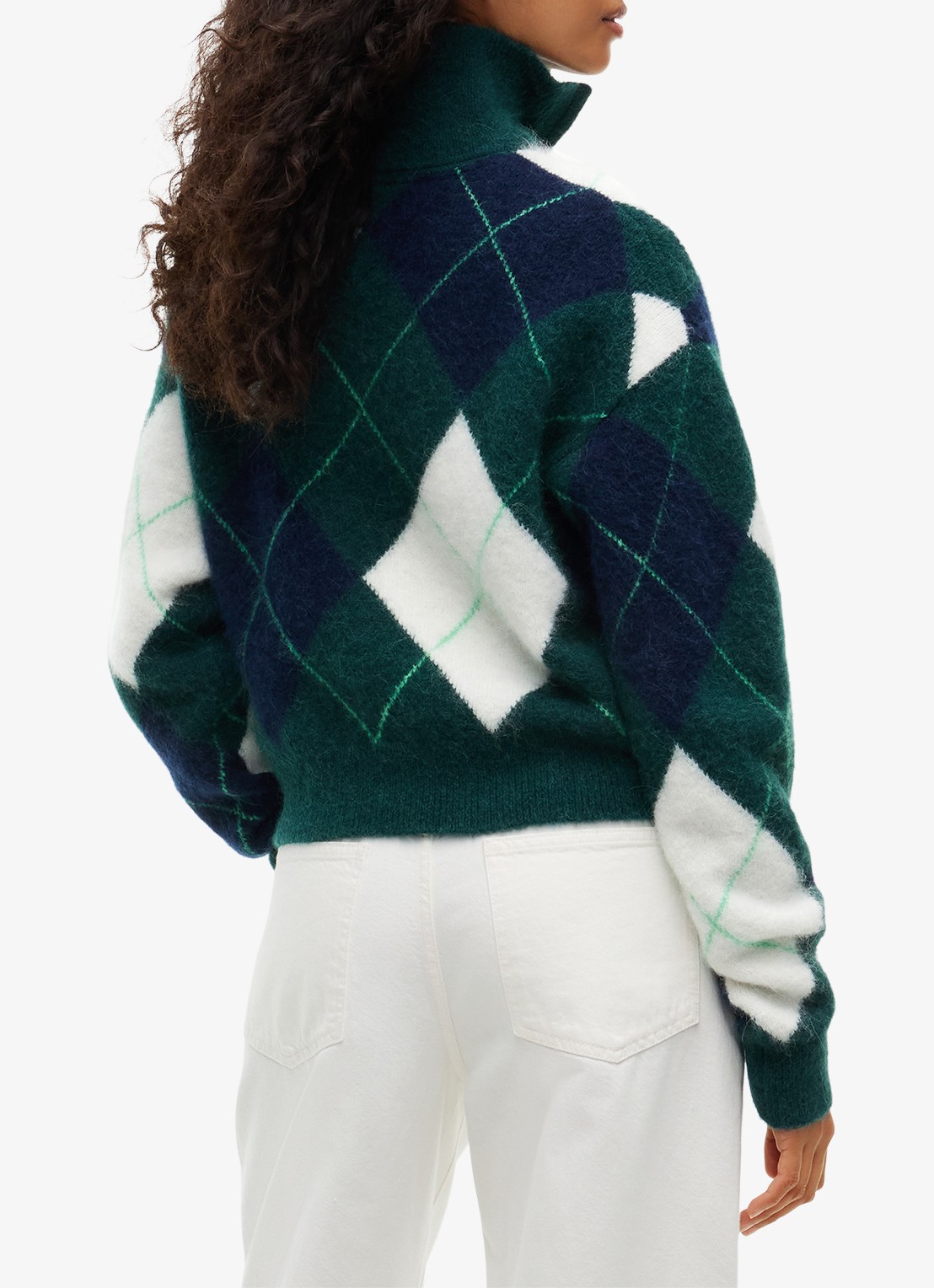 Tommy Hilfiger Alpaca Blend Fluffy Cropped Quarter-Zip Jumper - achterkant 5 petrol