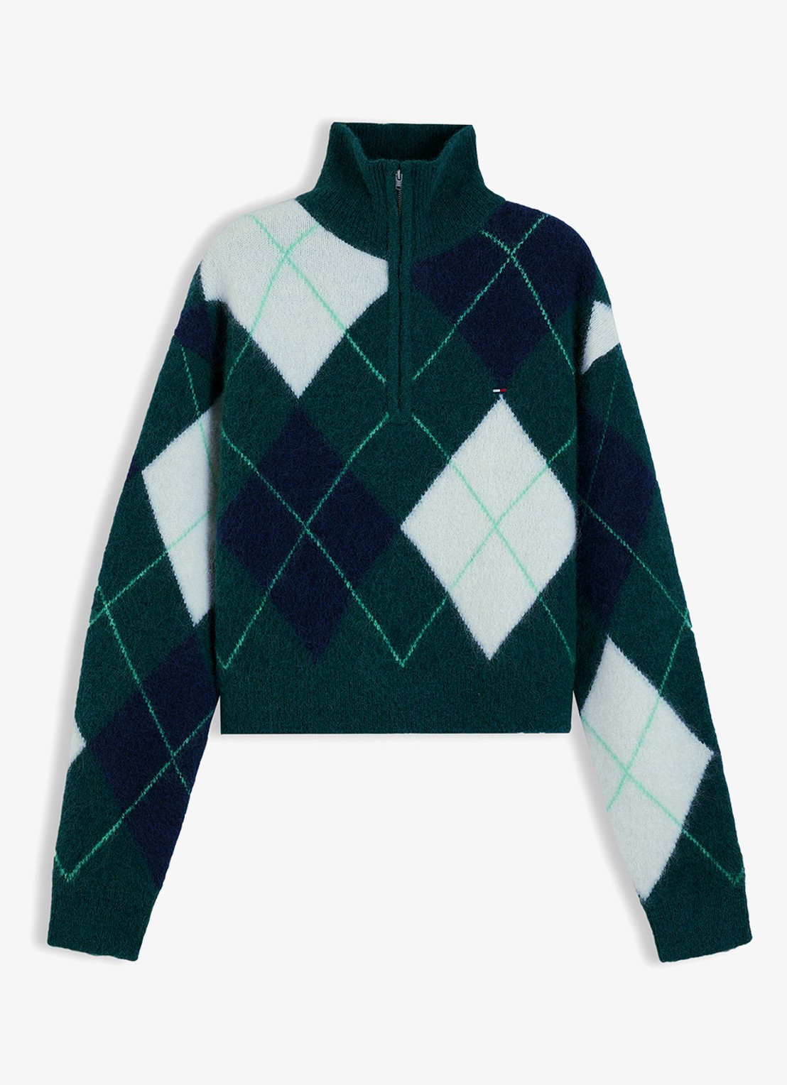 Tommy Hilfiger Alpaca Blend Fluffy Cropped Quarter-Zip Jumper - voorkant 3 petrol