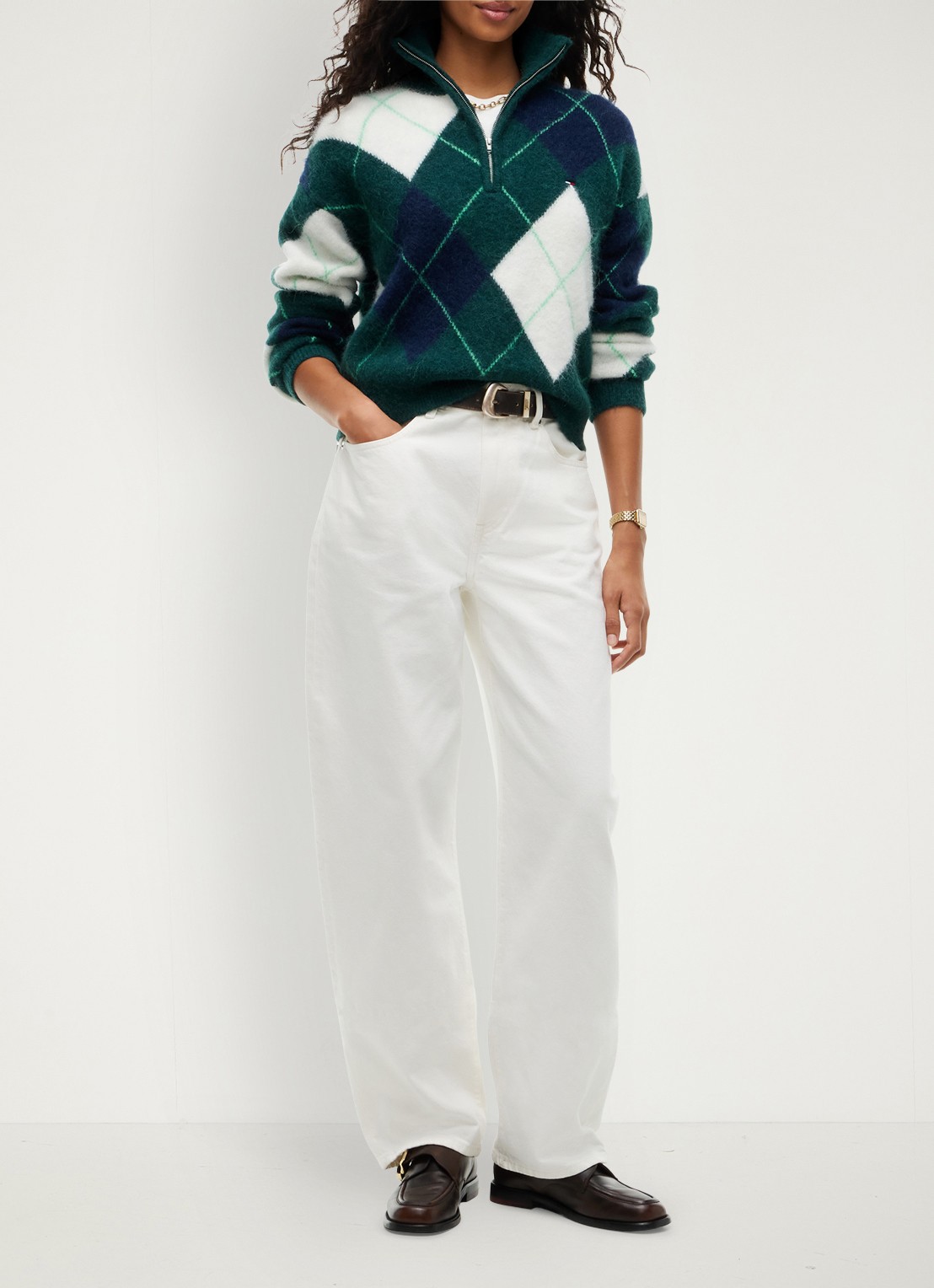 Tommy Hilfiger Alpaca Blend Fluffy Cropped Quarter-Zip Jumper - voorkant 4 petrol