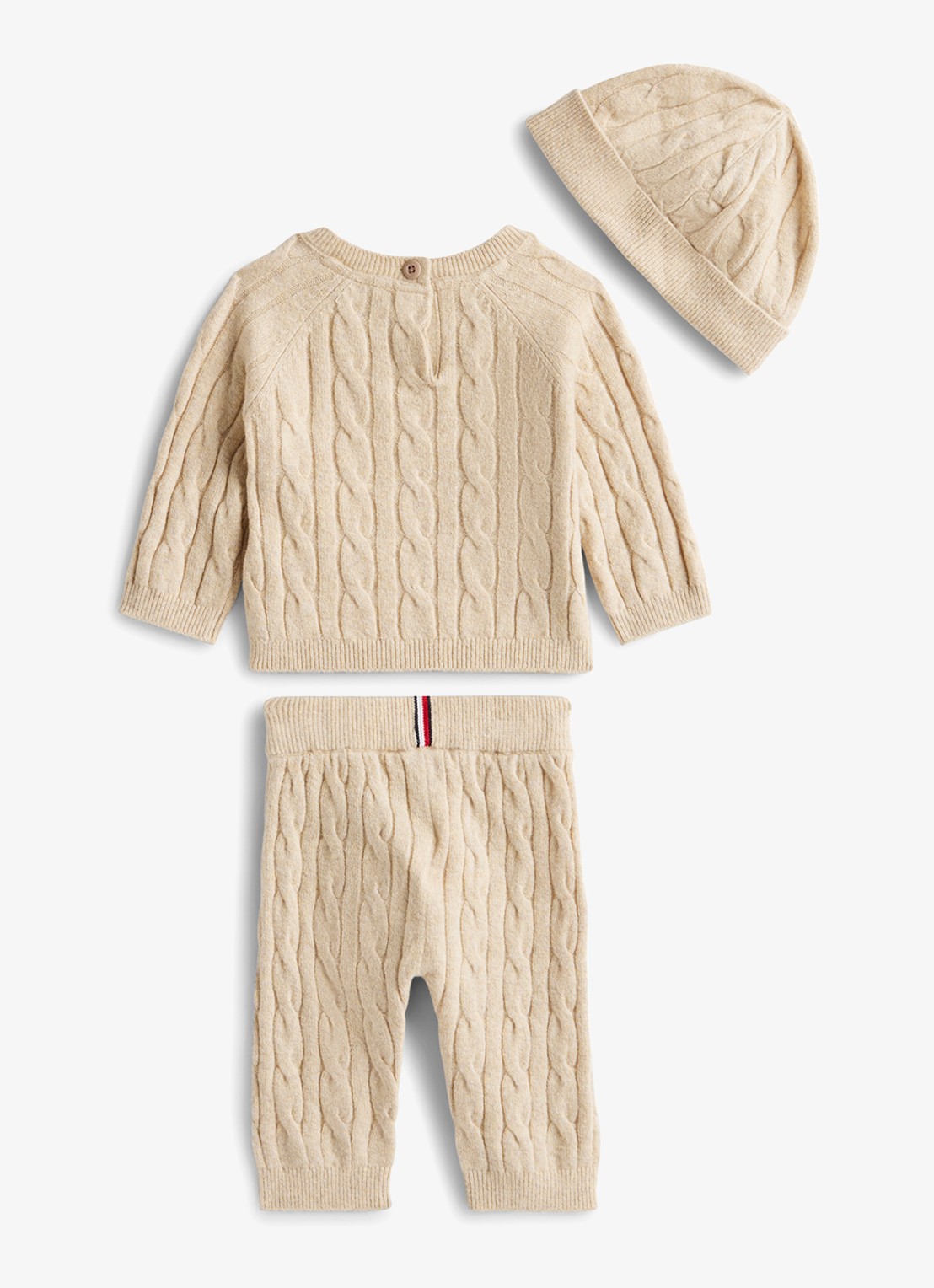 Tommy Hilfiger Babyset met trui, broek en muts 3-delig - voorkant 2 beige