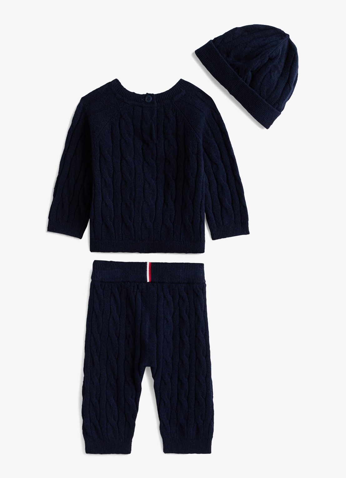 Tommy Hilfiger Babyset met trui, broek en muts 3-delig - achterkant donkerblauw
