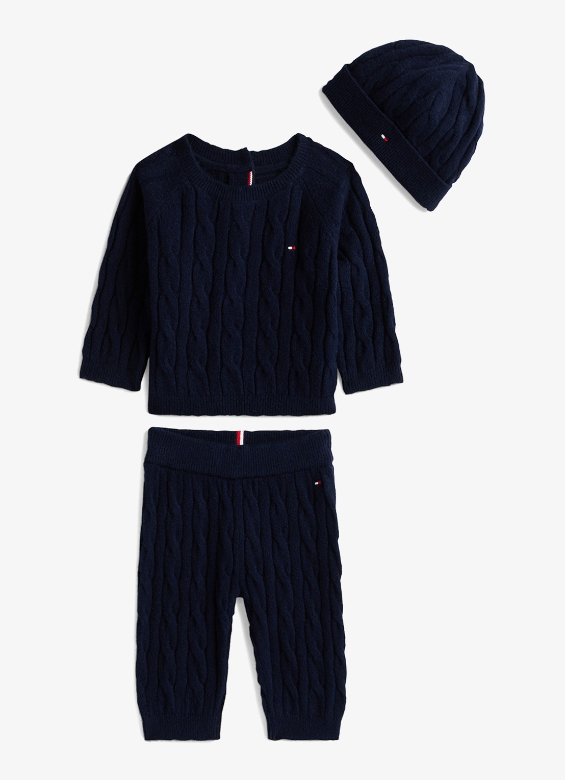 Tommy Hilfiger Babyset met trui, broek en muts 3-delig - voorkant 2 donkerblauw