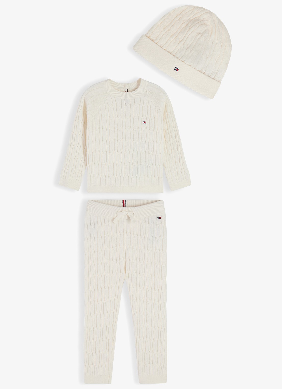 Tommy Hilfiger Babyset met trui, broek en muts 3-delig - voorkant 4 ivoor