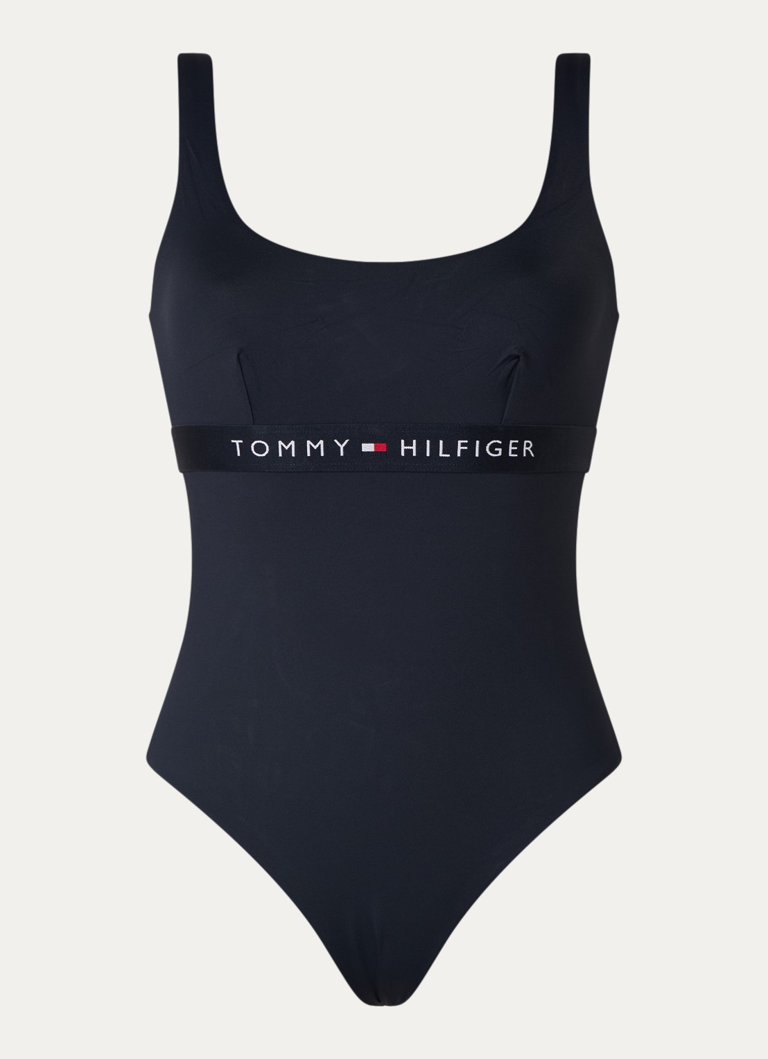 Tommy Hilfiger Badpak met logoband - voorkant 3 donkerblauw