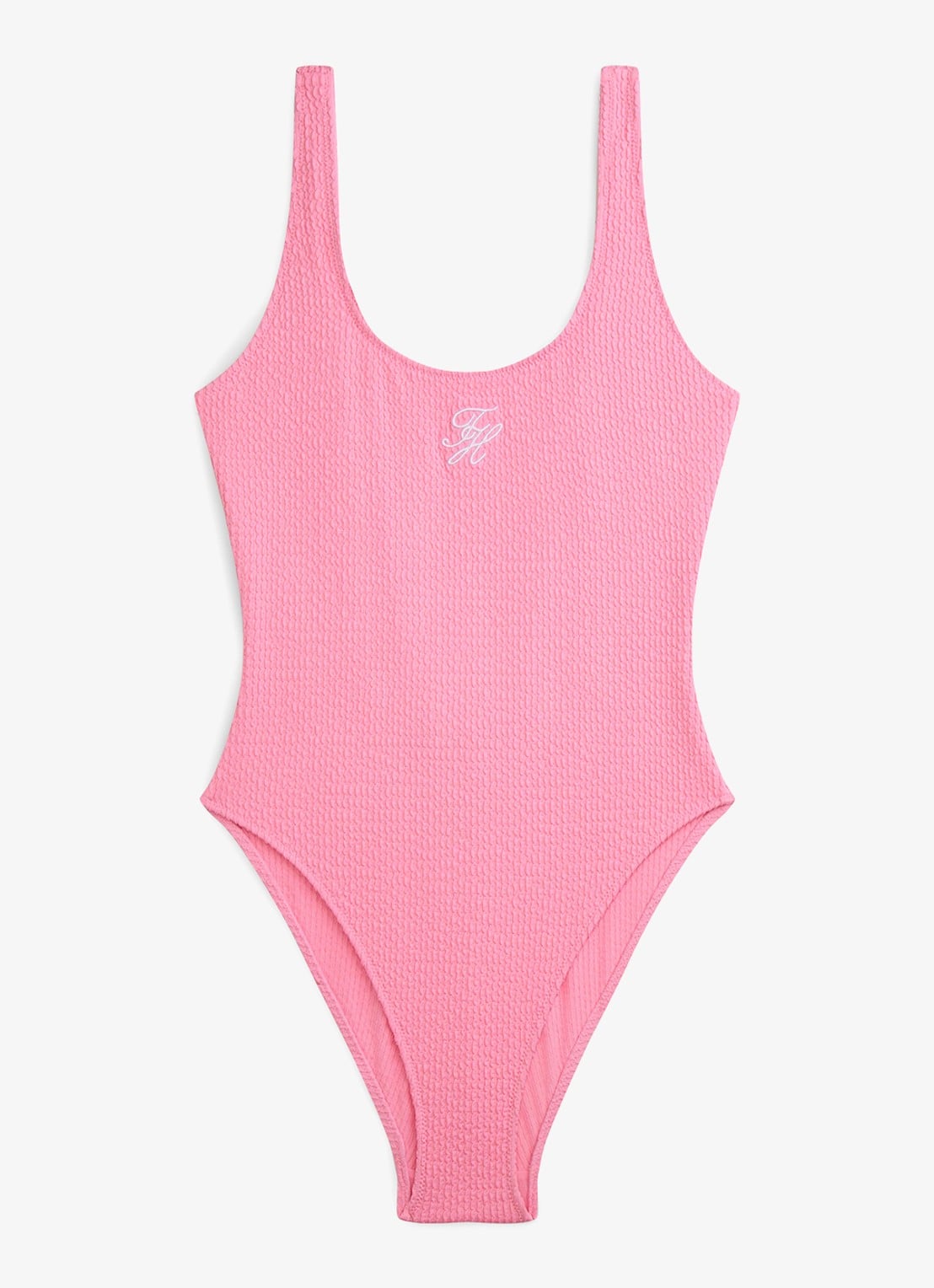 Tommy Hilfiger Badpak met structuur - voorkant roze