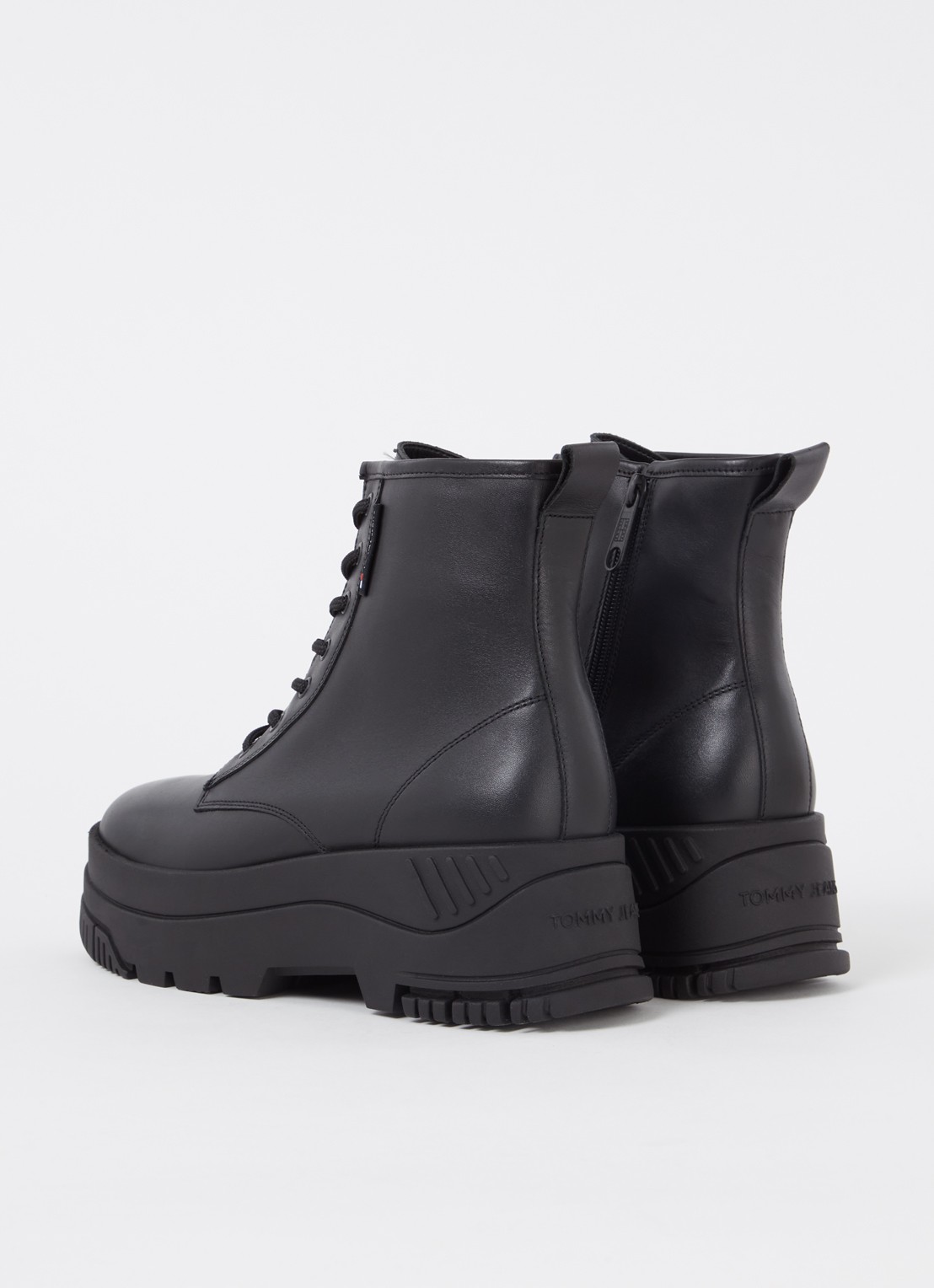 Tommy Hilfiger Biker boot van leer met plateauzool - achterkant zwart