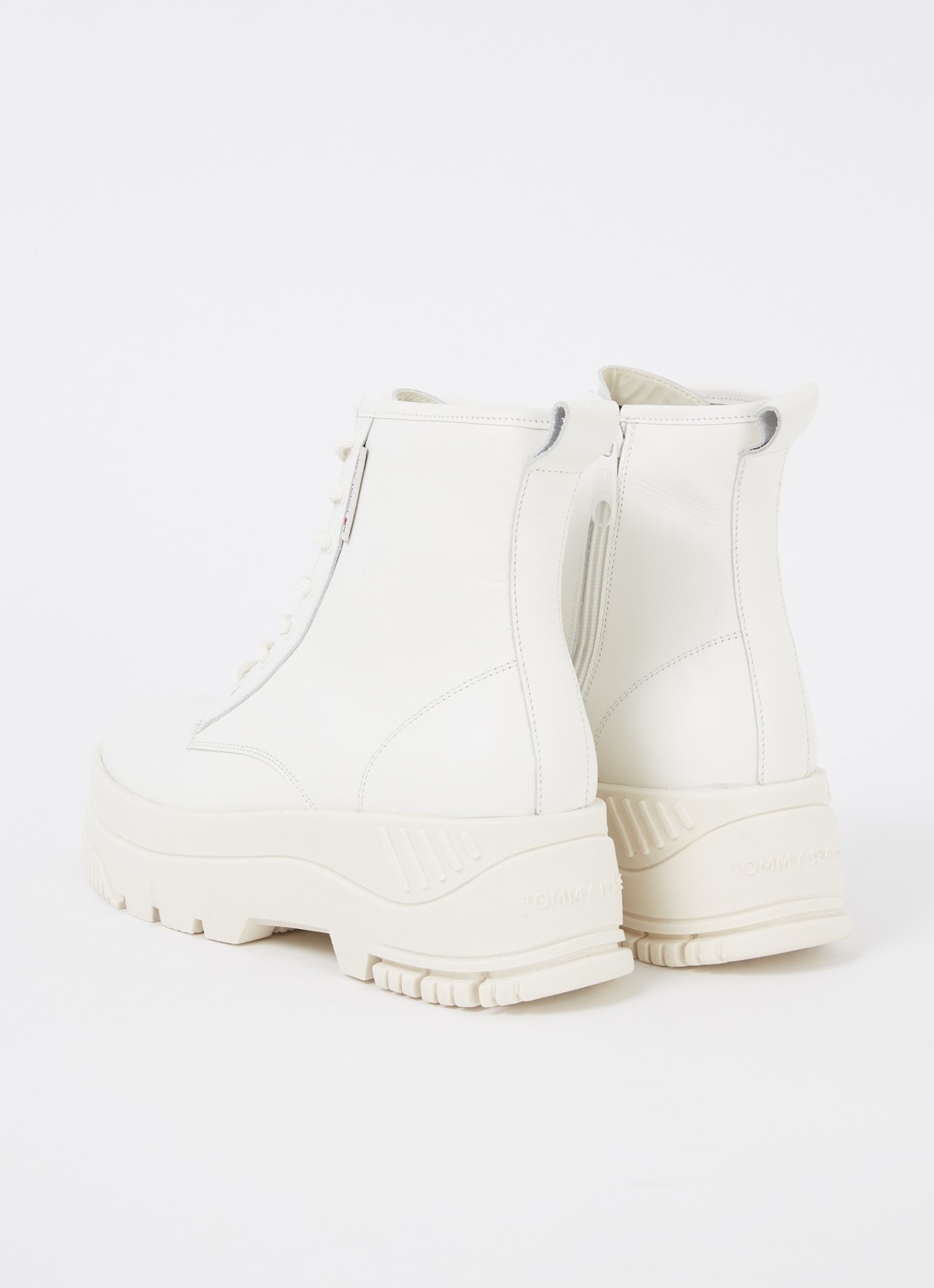 Tommy Hilfiger Biker boot van leer met plateauzool - achterkant 4 gebroken wit