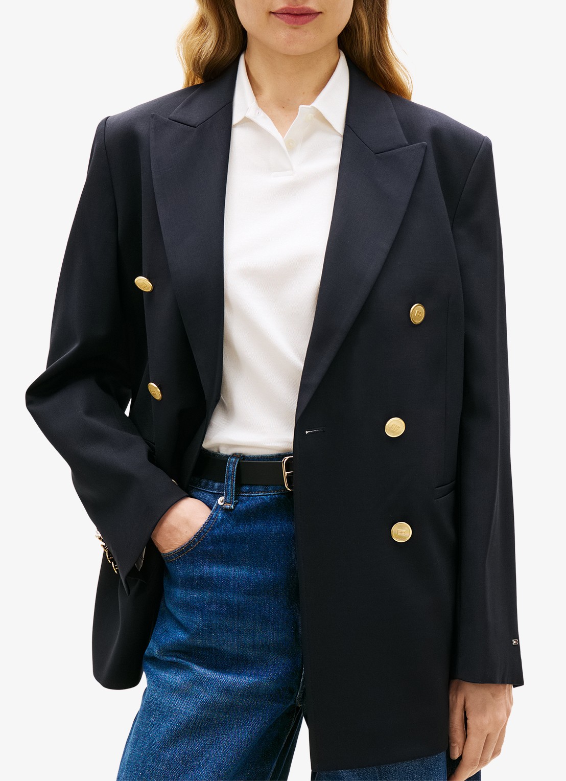 Tommy Hilfiger Blazer in wolblend - detail 3 donkerblauw