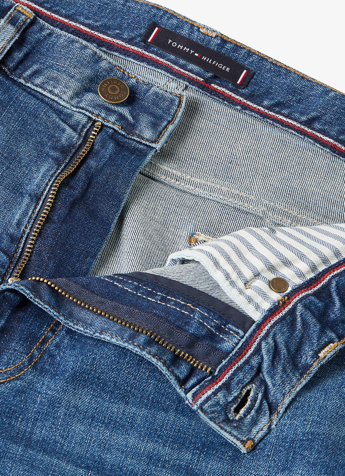 Tommy Hilfiger Bleecker slim fit jeans met donkere wassing - detail indigo