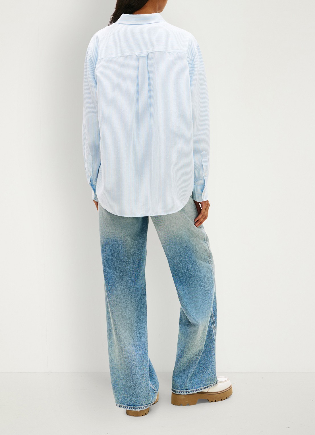 Tommy Hilfiger Blouse in linnenblend met streepprint - achterkant 3 lichtblauw