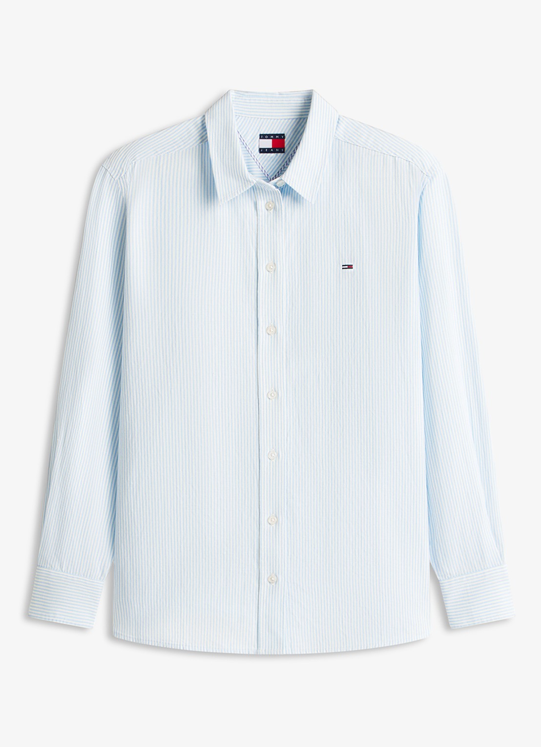 Tommy Hilfiger Blouse in linnenblend met streepprint - voorkant 4 lichtblauw