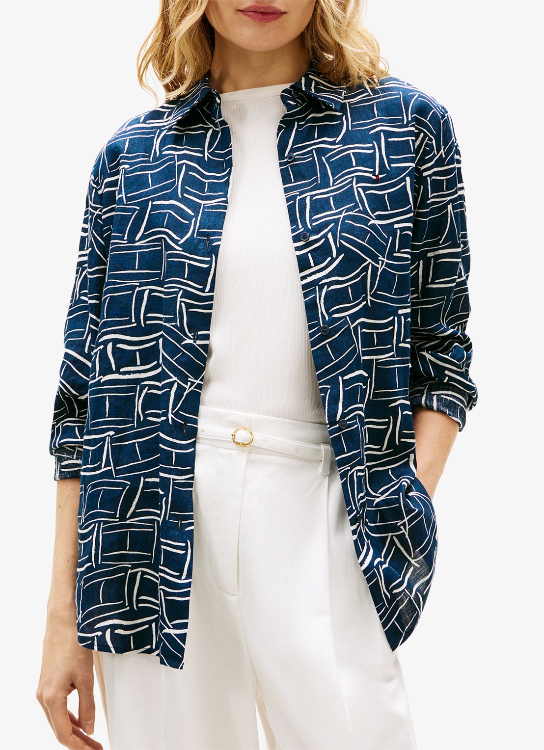 Tommy Hilfiger Blouse met grafische print - detail 4 donkerblauw