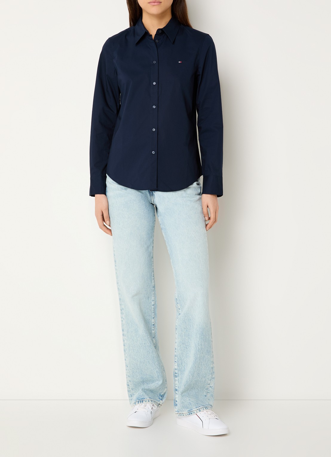 Tommy Hilfiger Blouse met logoborduring - voorkant 3 donkerblauw