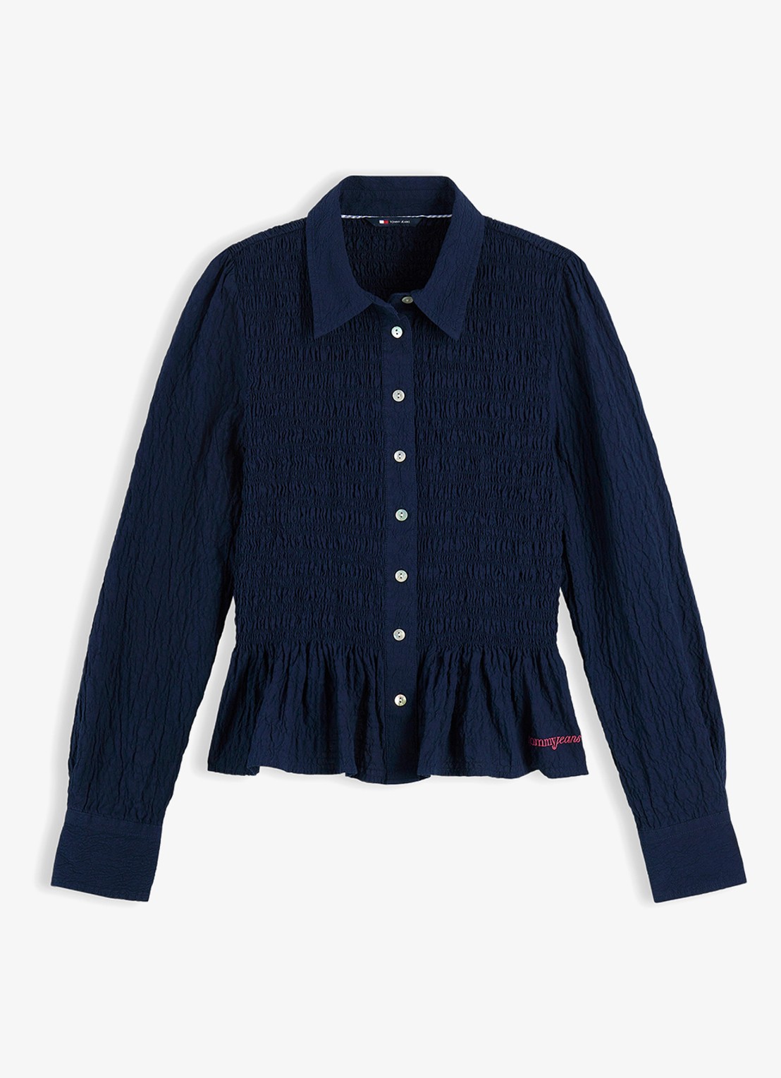Tommy Hilfiger Blouse met smockwerk en peplum  - voorkant donkerblauw