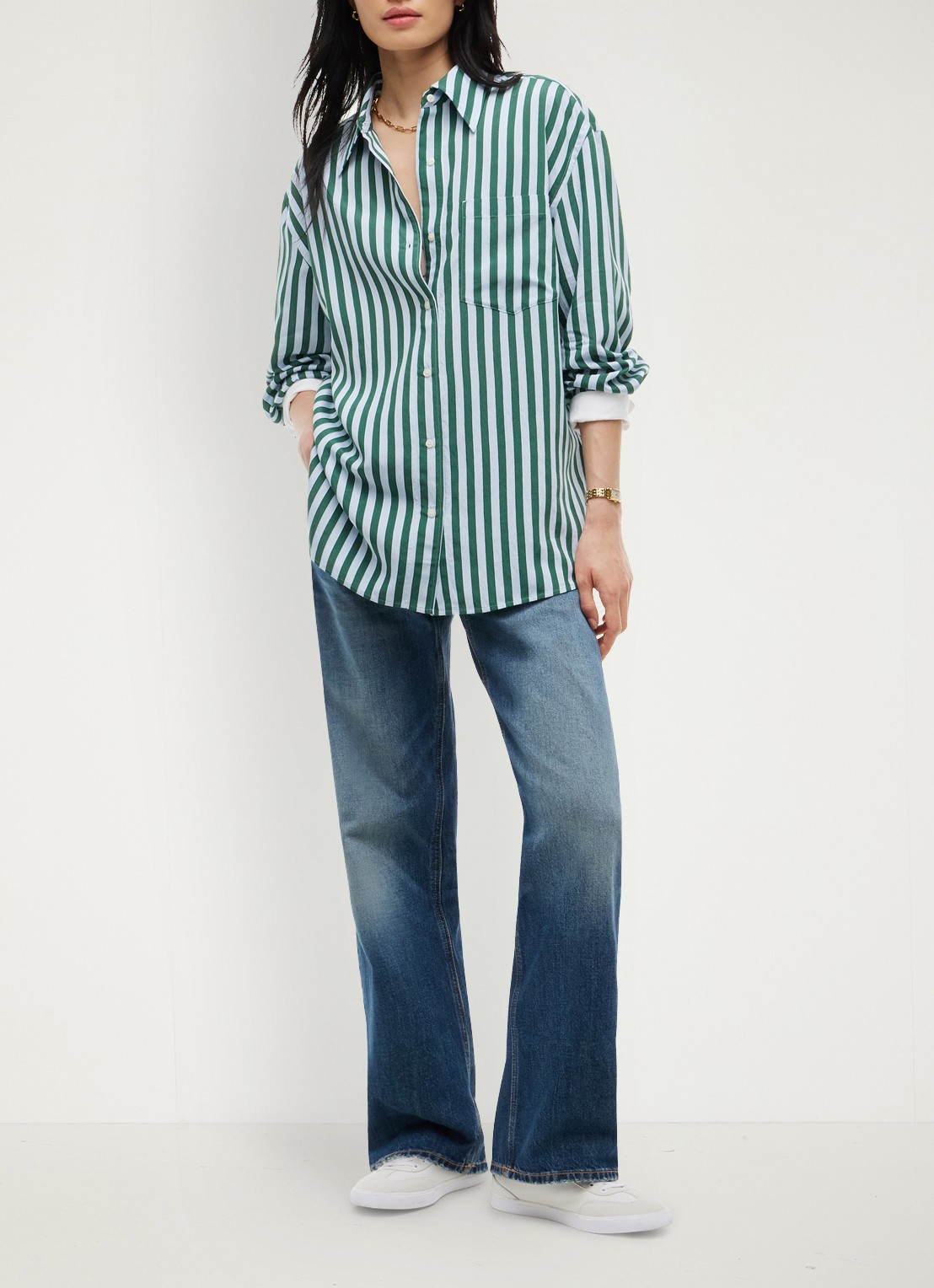Tommy Hilfiger Blouse met streepdessin  - voorkant 2 groen