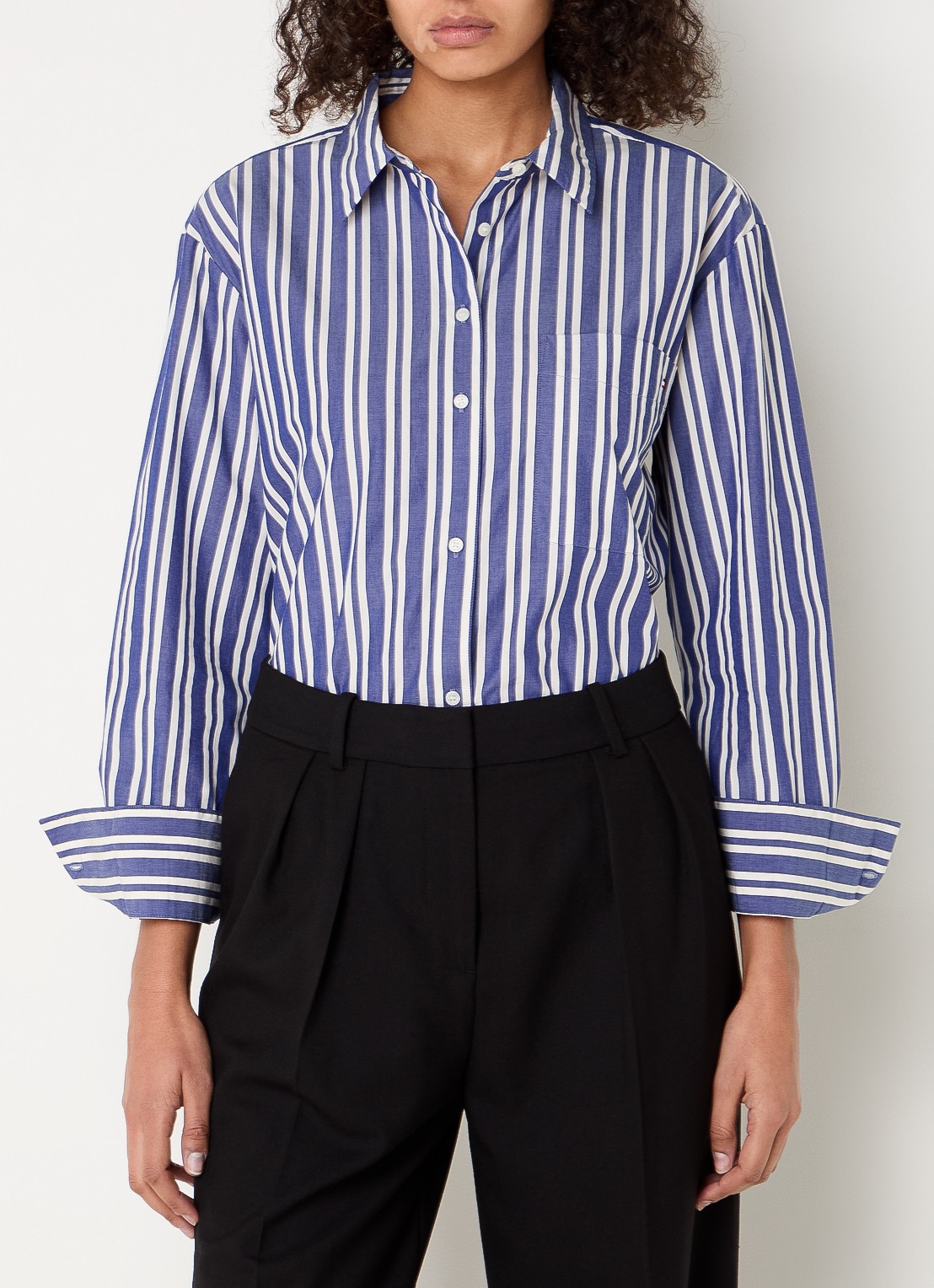 Tommy Hilfiger Blouse met streepprint en borstzak - detail 4 petrol
