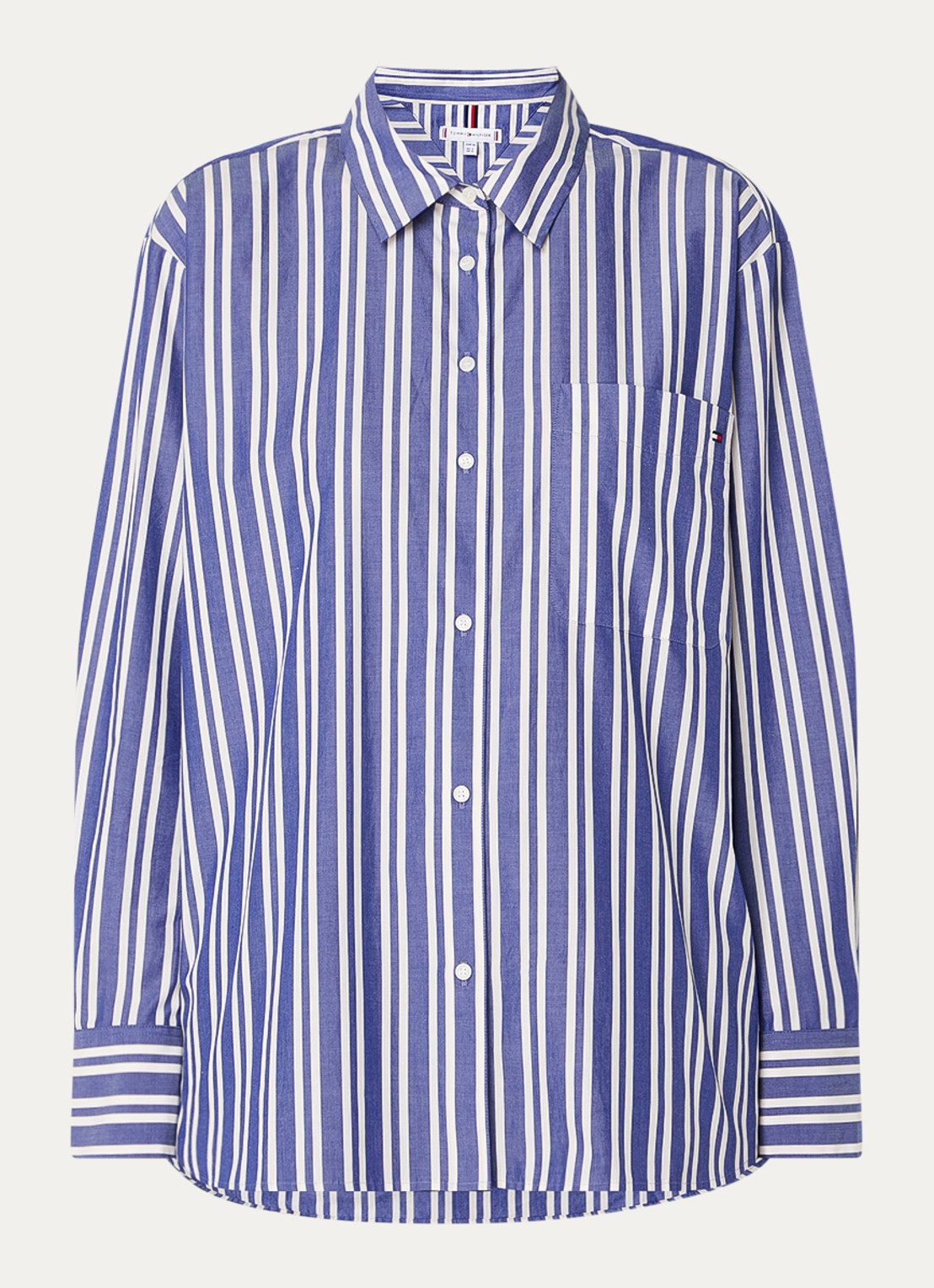 Tommy Hilfiger Blouse met streepprint en borstzak - voorkant 2 petrol