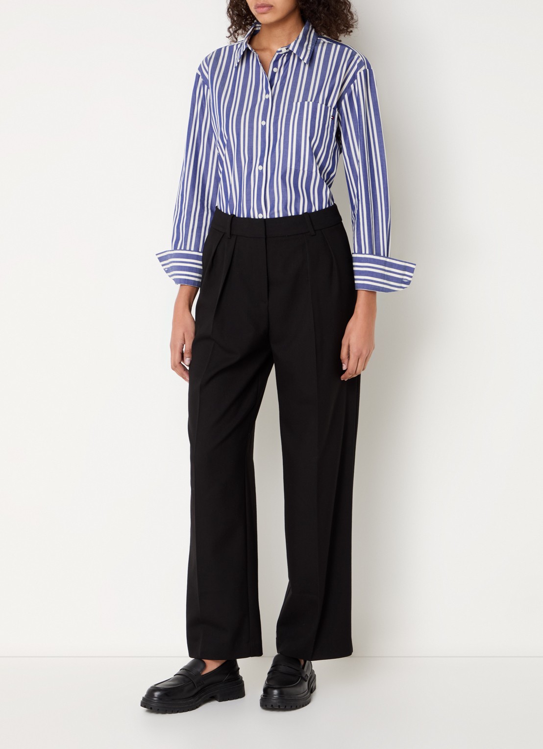 Tommy Hilfiger Blouse met streepprint en borstzak - voorkant 3 petrol