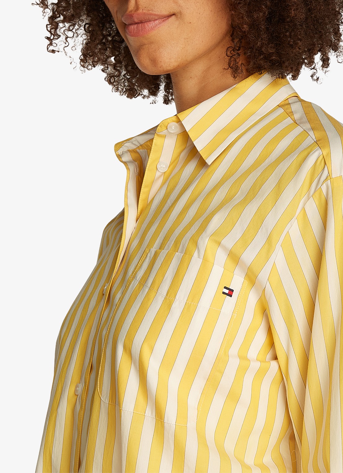 Tommy Hilfiger Blouse met streepprint en borstzak - detail 5 citroengeel