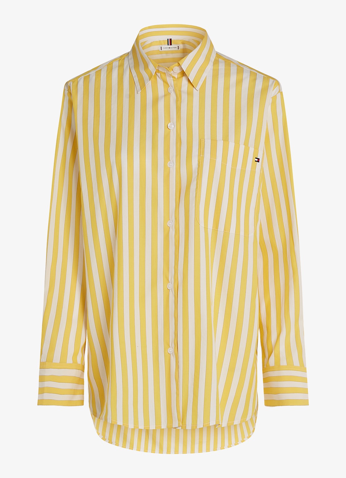 Tommy Hilfiger Blouse met streepprint en borstzak - voorkant 2 citroengeel