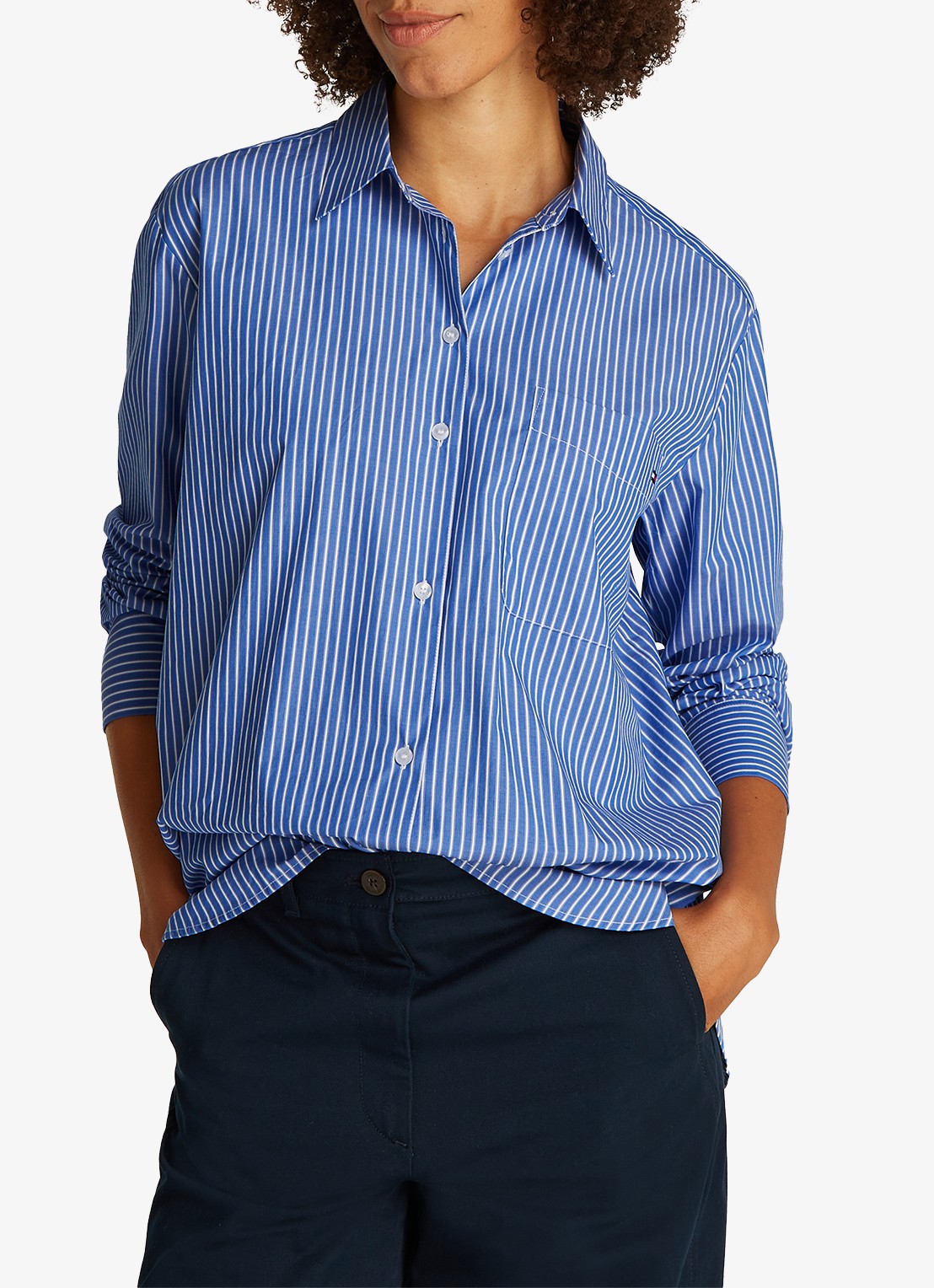 Tommy Hilfiger Blouse met streepprint en borstzak - detail 2 blauw
