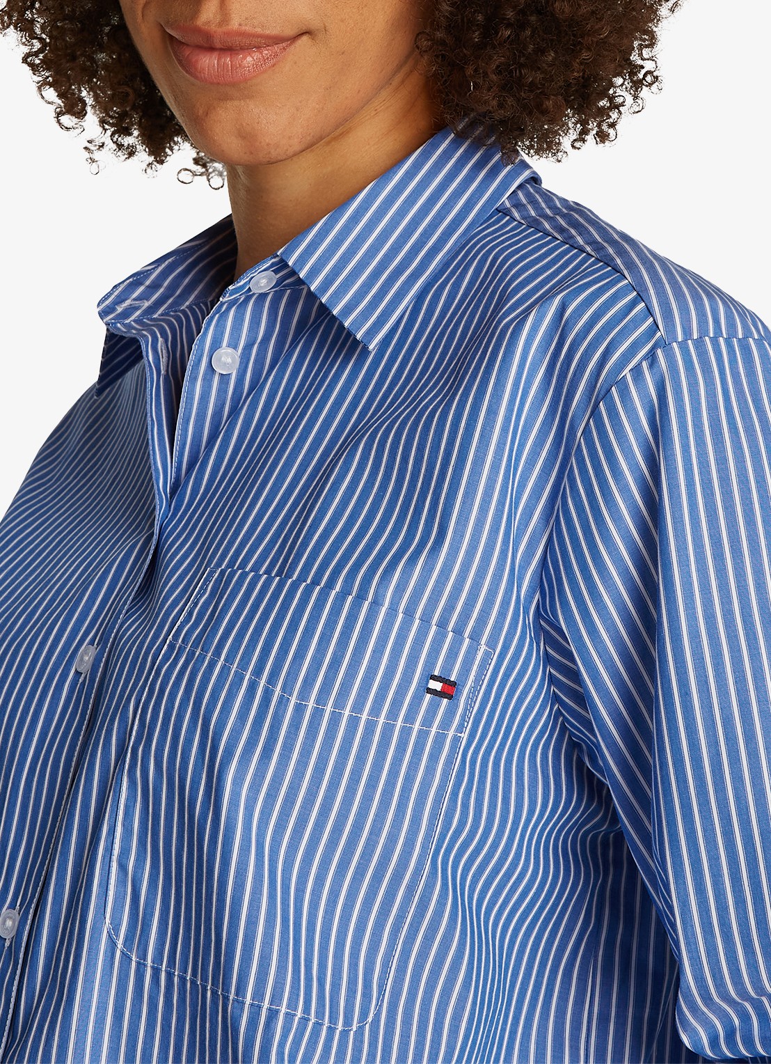 Tommy Hilfiger Blouse met streepprint en borstzak - detail 3 blauw