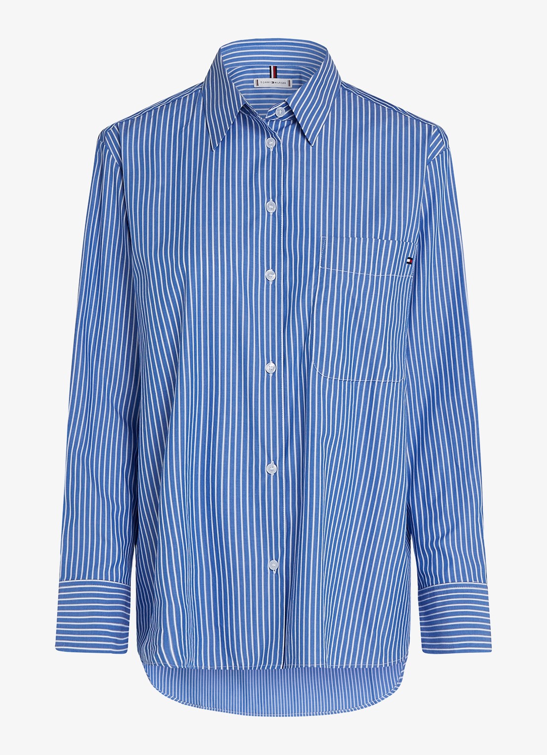 Tommy Hilfiger Blouse met streepprint en borstzak - voorkant 4 blauw