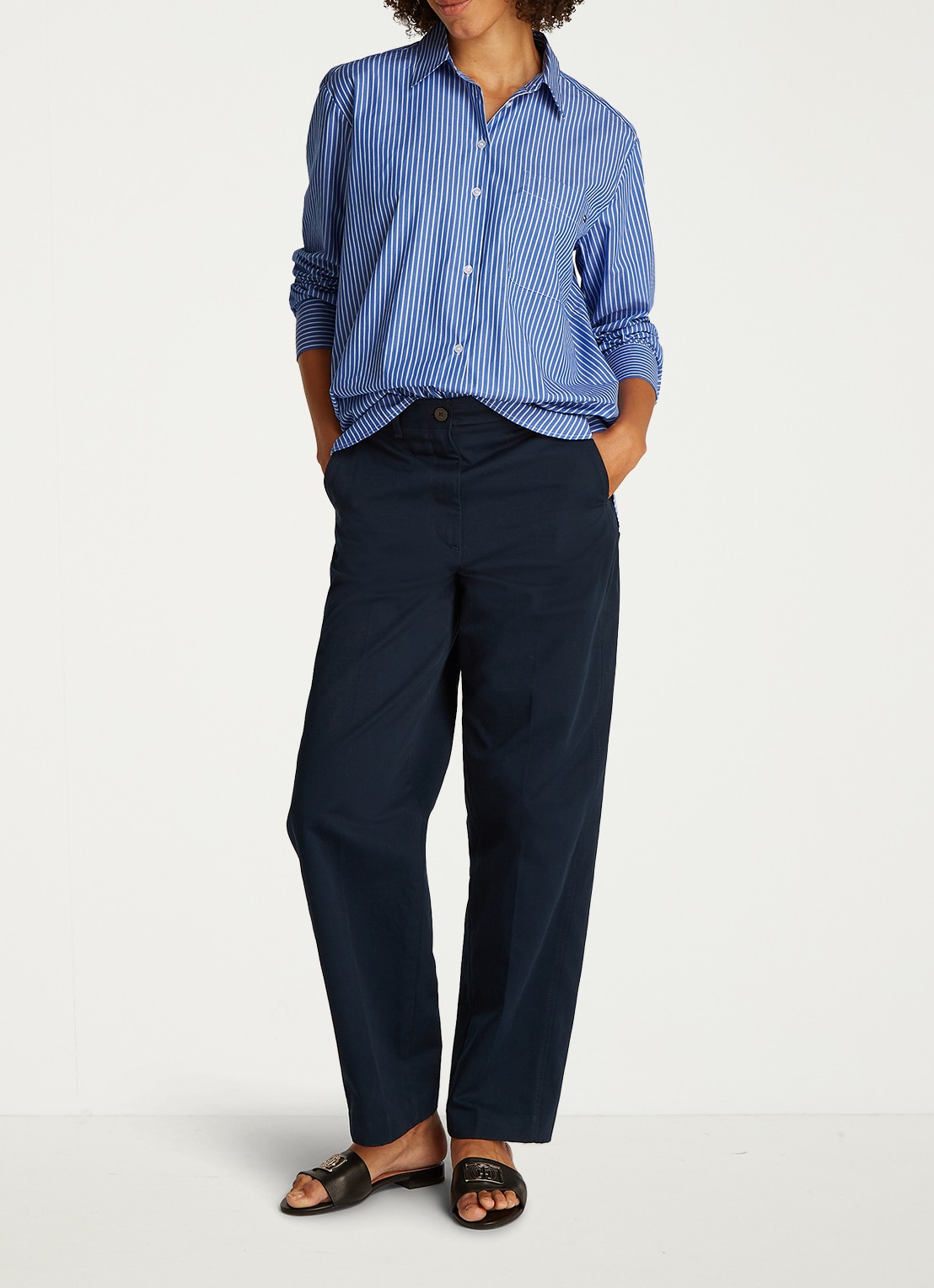 Tommy Hilfiger Blouse met streepprint en borstzak - voorkant 5 blauw