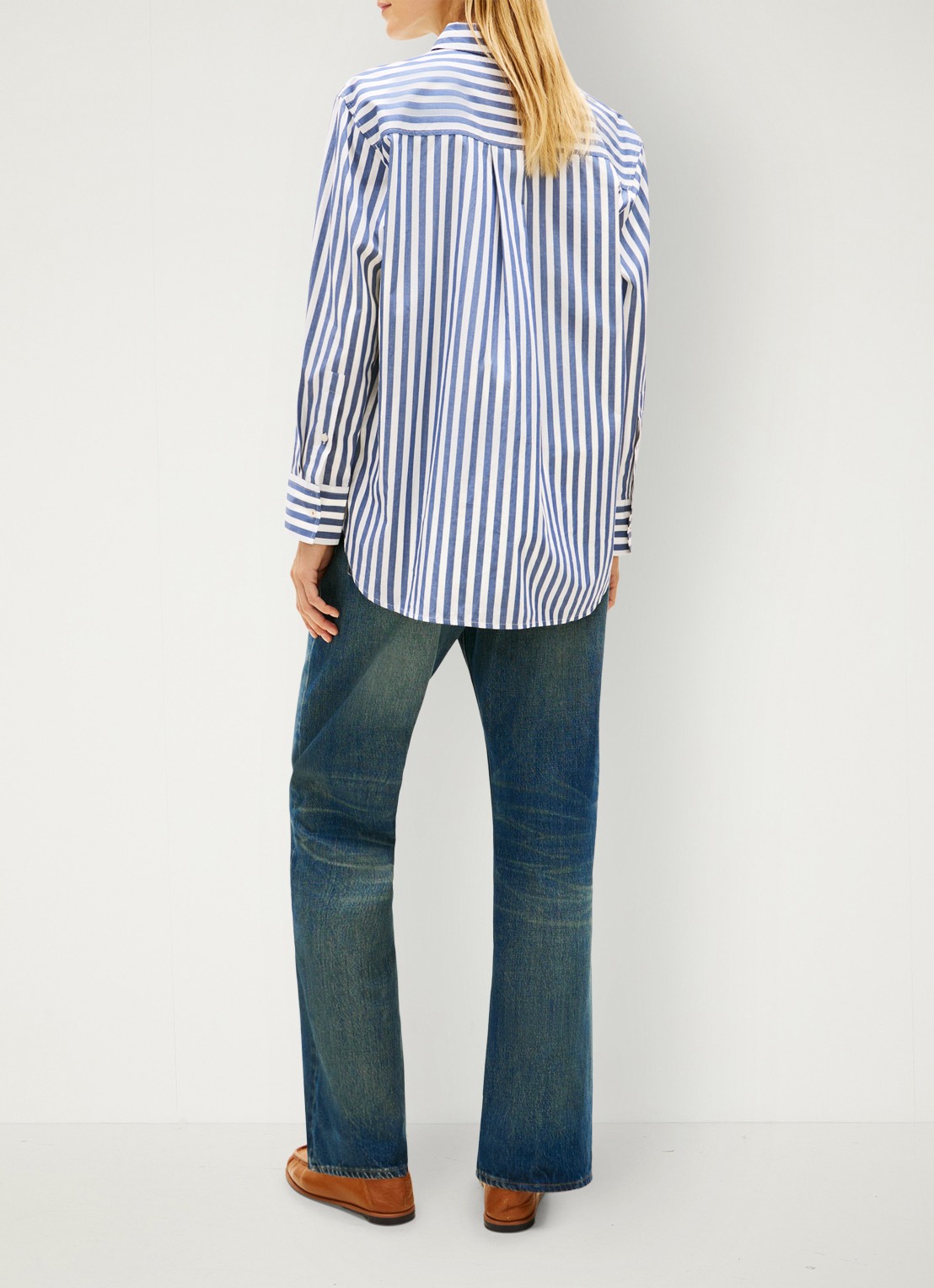 Tommy Hilfiger Blouse met streepprint en borstzak - achterkant 5 lichtblauw