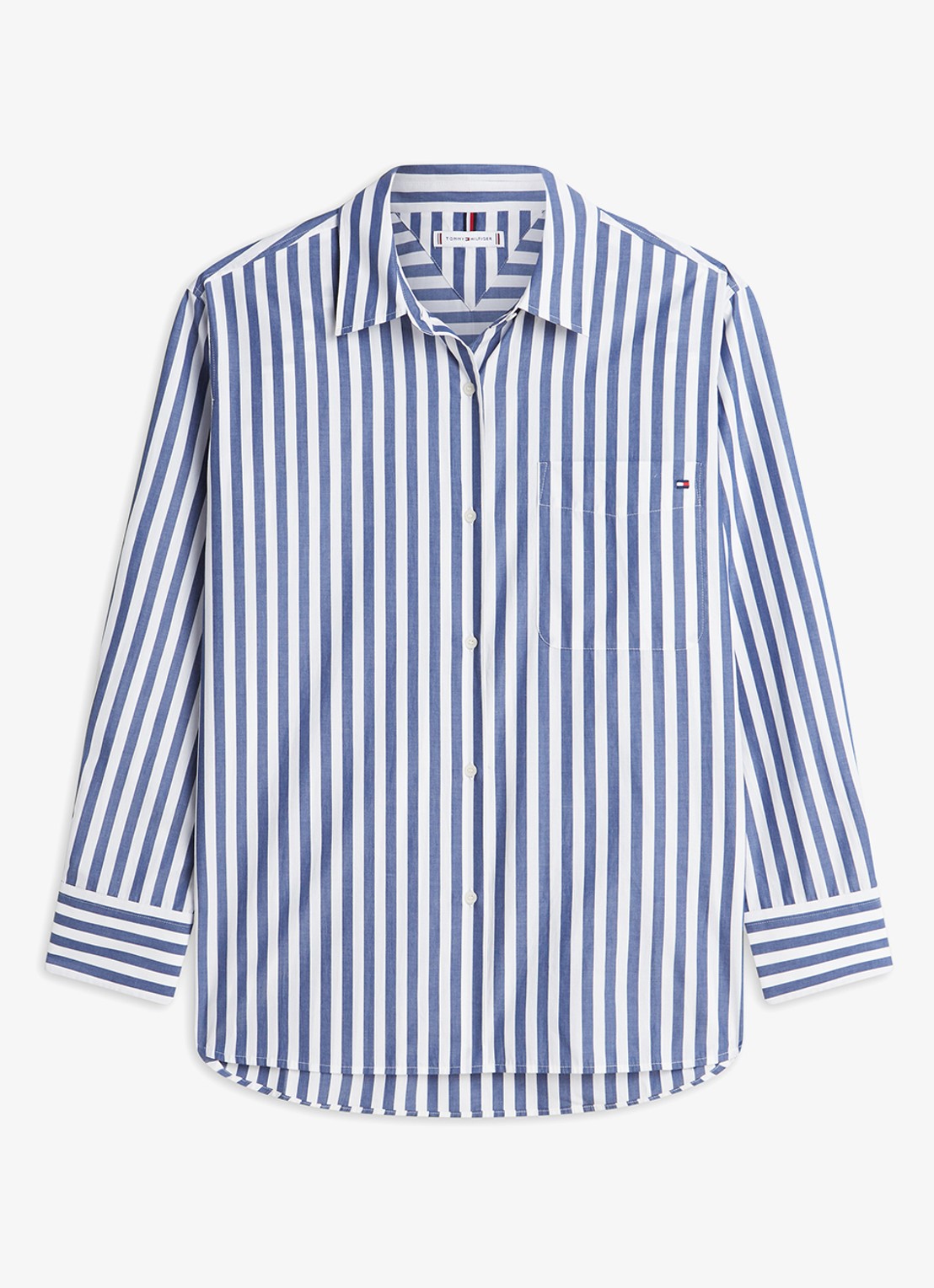 Tommy Hilfiger Blouse met streepprint en borstzak - voorkant lichtblauw