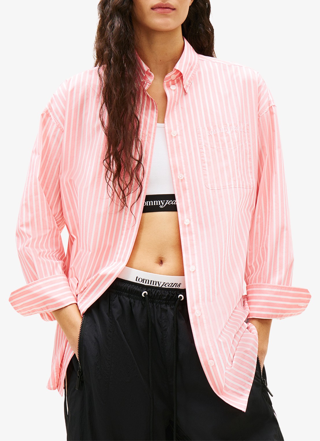Tommy Hilfiger Blouse met streepprint en borstzak - detail 4 roze