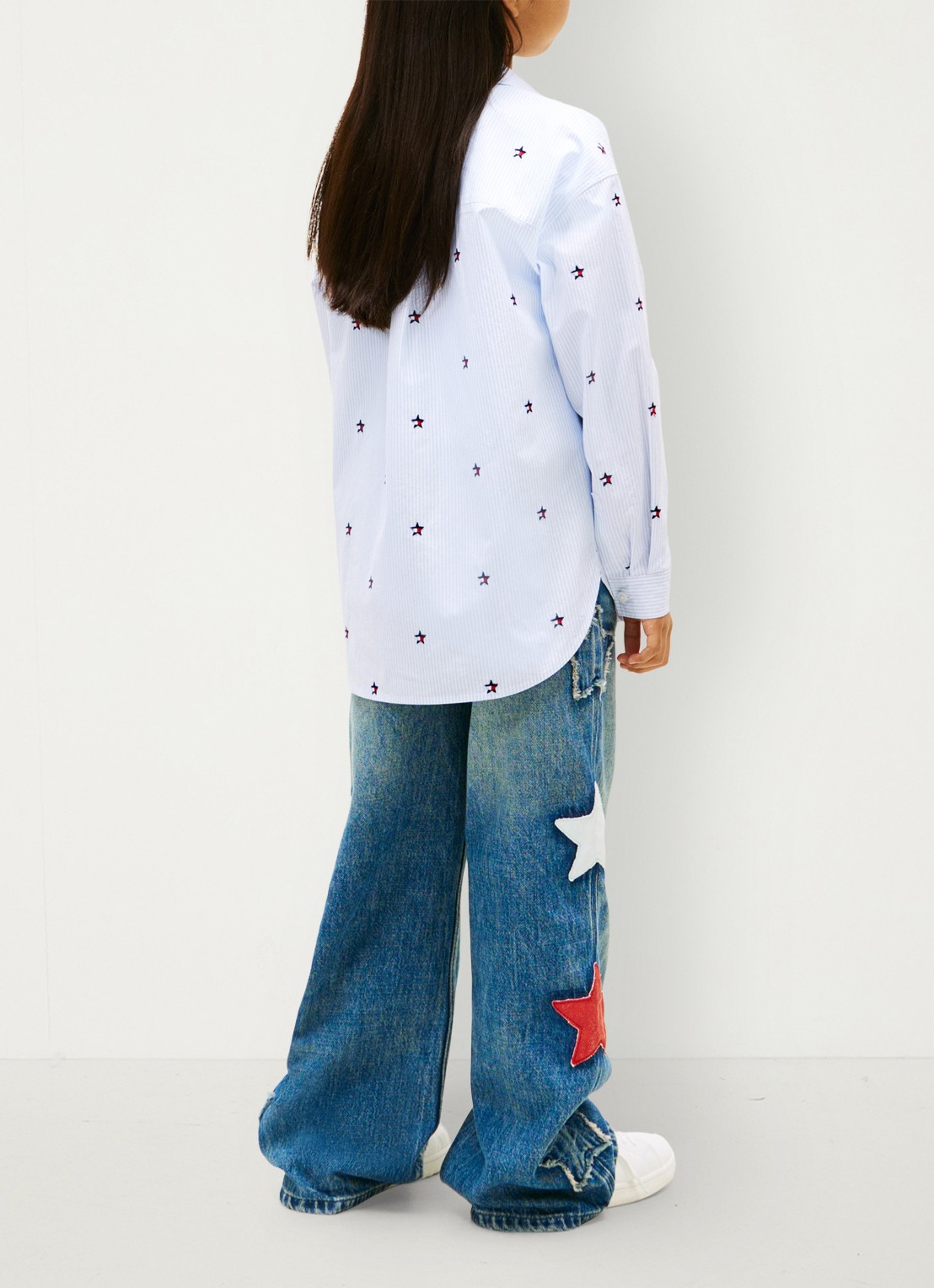 Tommy Hilfiger Blouse met streepprint en borstzak - achterkant 3 lichtblauw