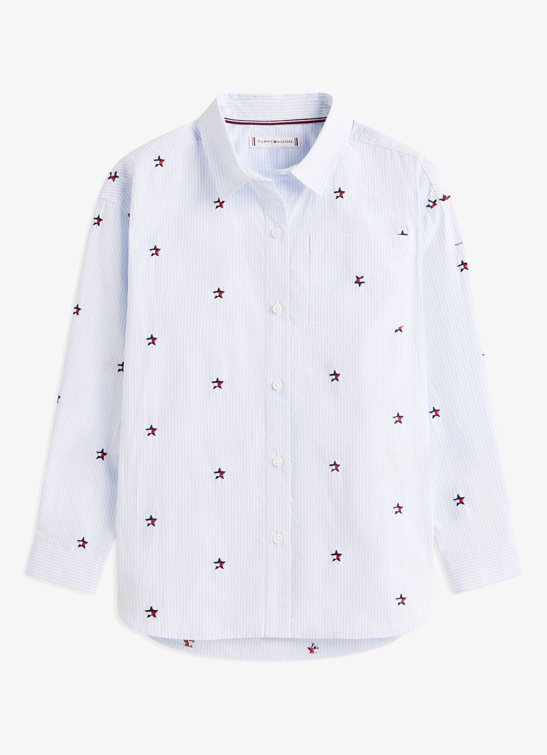 Tommy Hilfiger Blouse met streepprint en borstzak - voorkant 4 lichtblauw