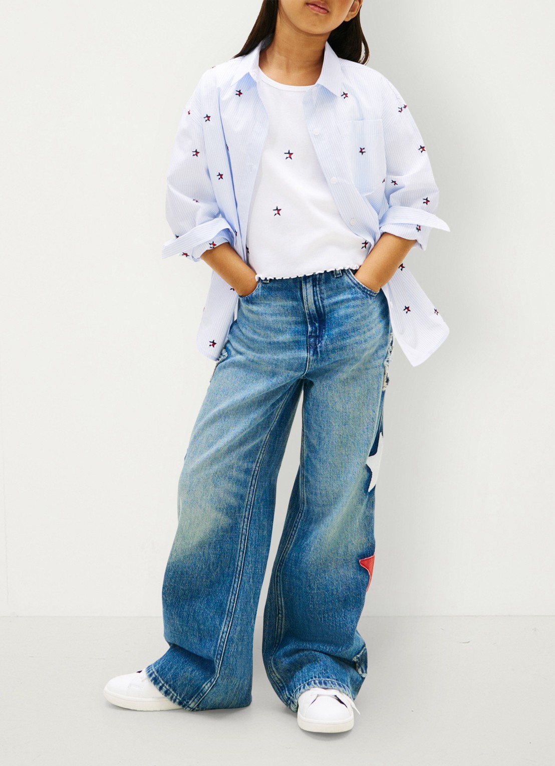 Tommy Hilfiger Blouse met streepprint en borstzak - voorkant 5 lichtblauw