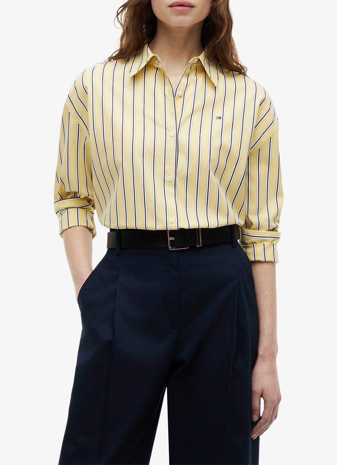 Tommy Hilfiger Blouse met streepprint en logo - detail geel