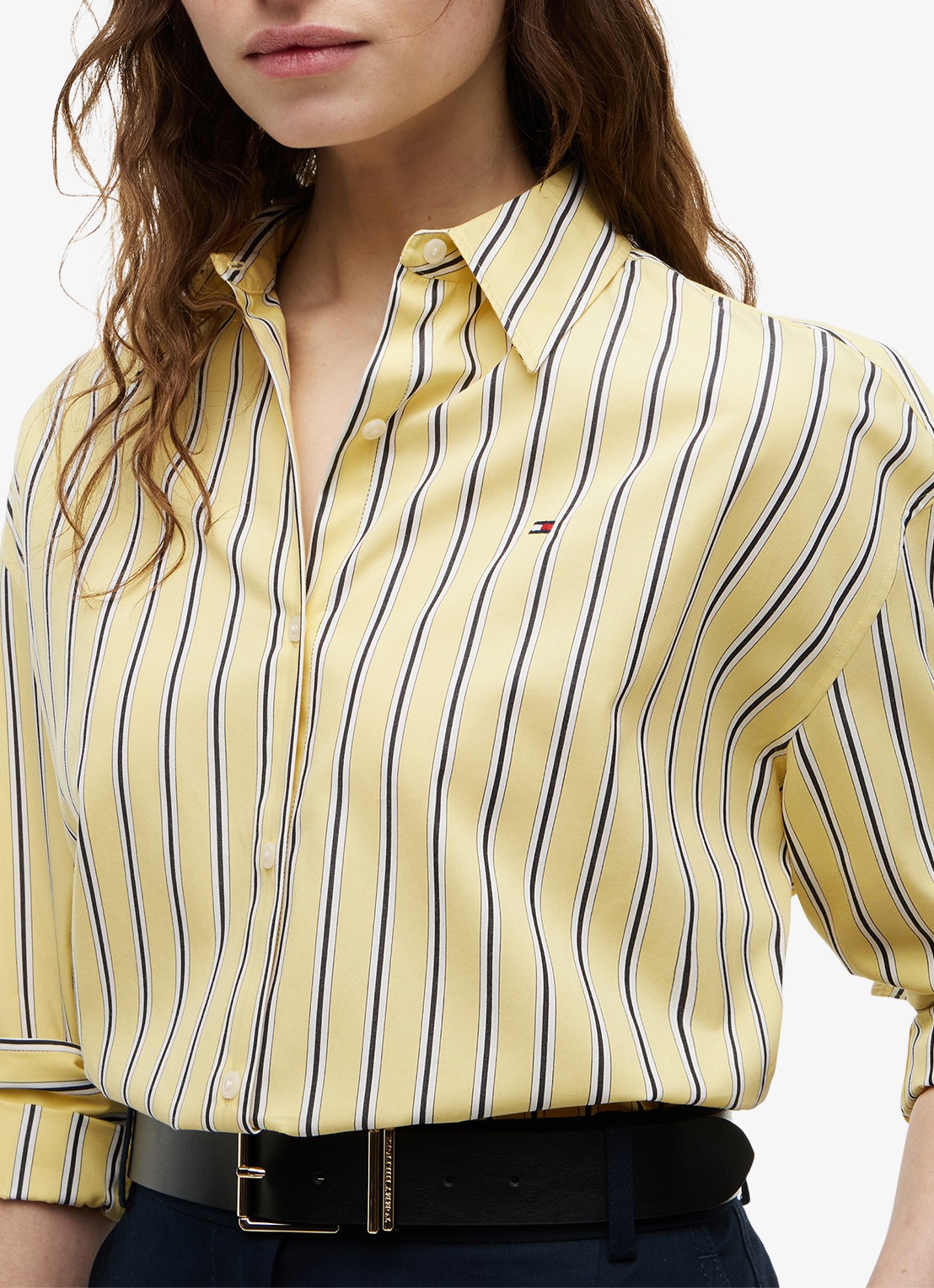 Tommy Hilfiger Blouse met streepprint en logo - detail 2 geel