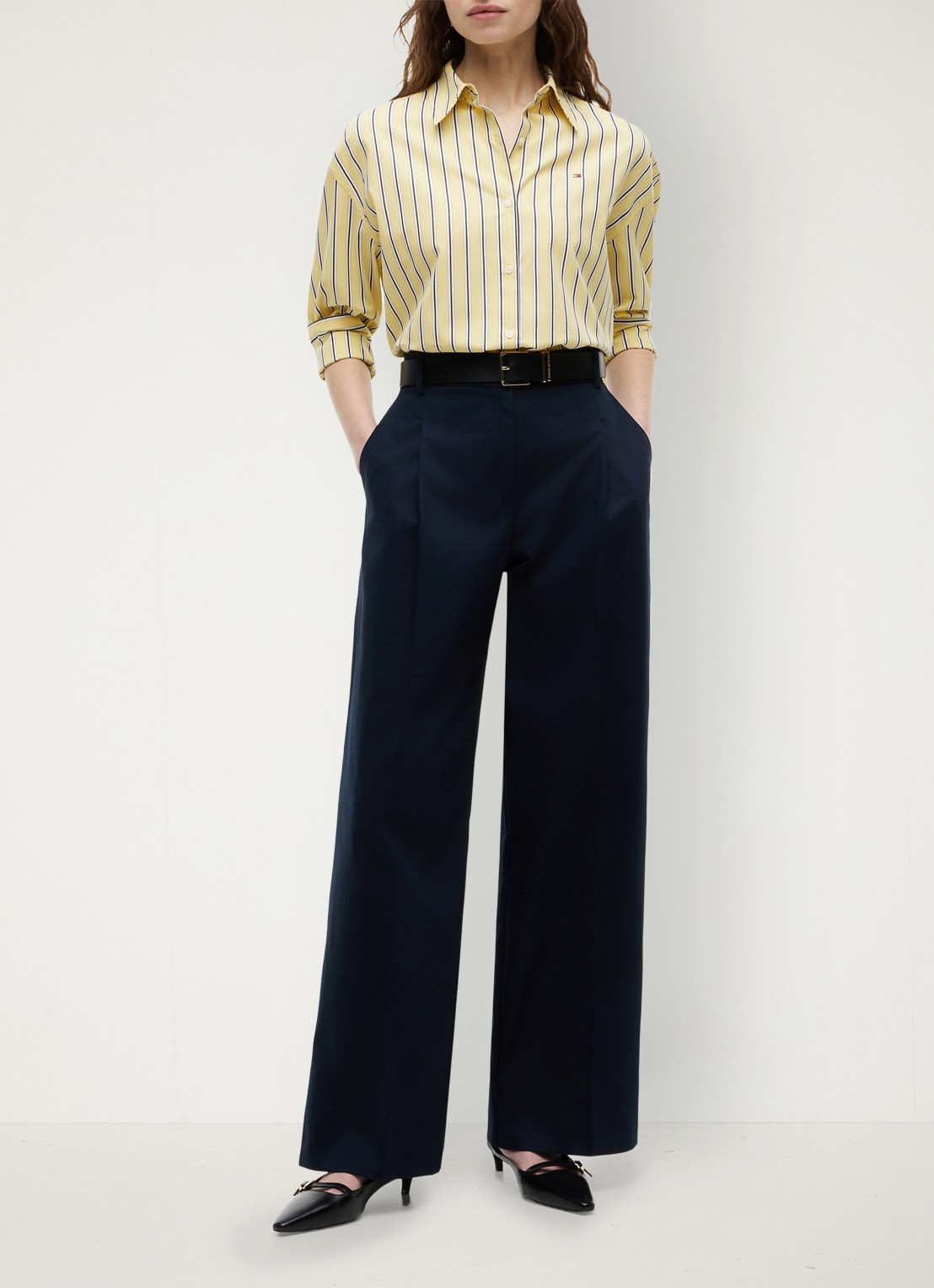 Tommy Hilfiger Blouse met streepprint en logo - voorkant 5 geel