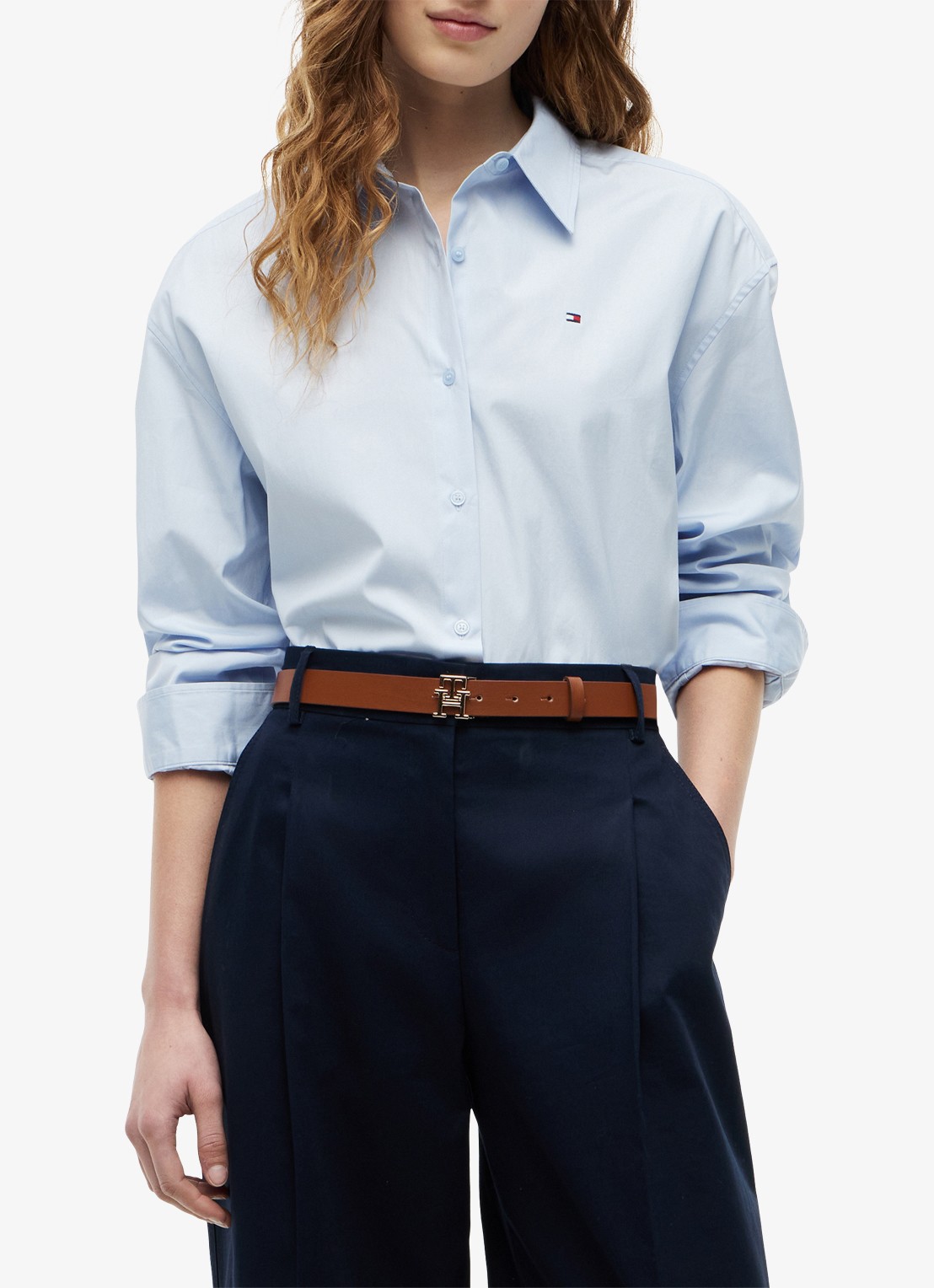 Tommy Hilfiger Blouse met streepprint en logo - detail lichtblauw