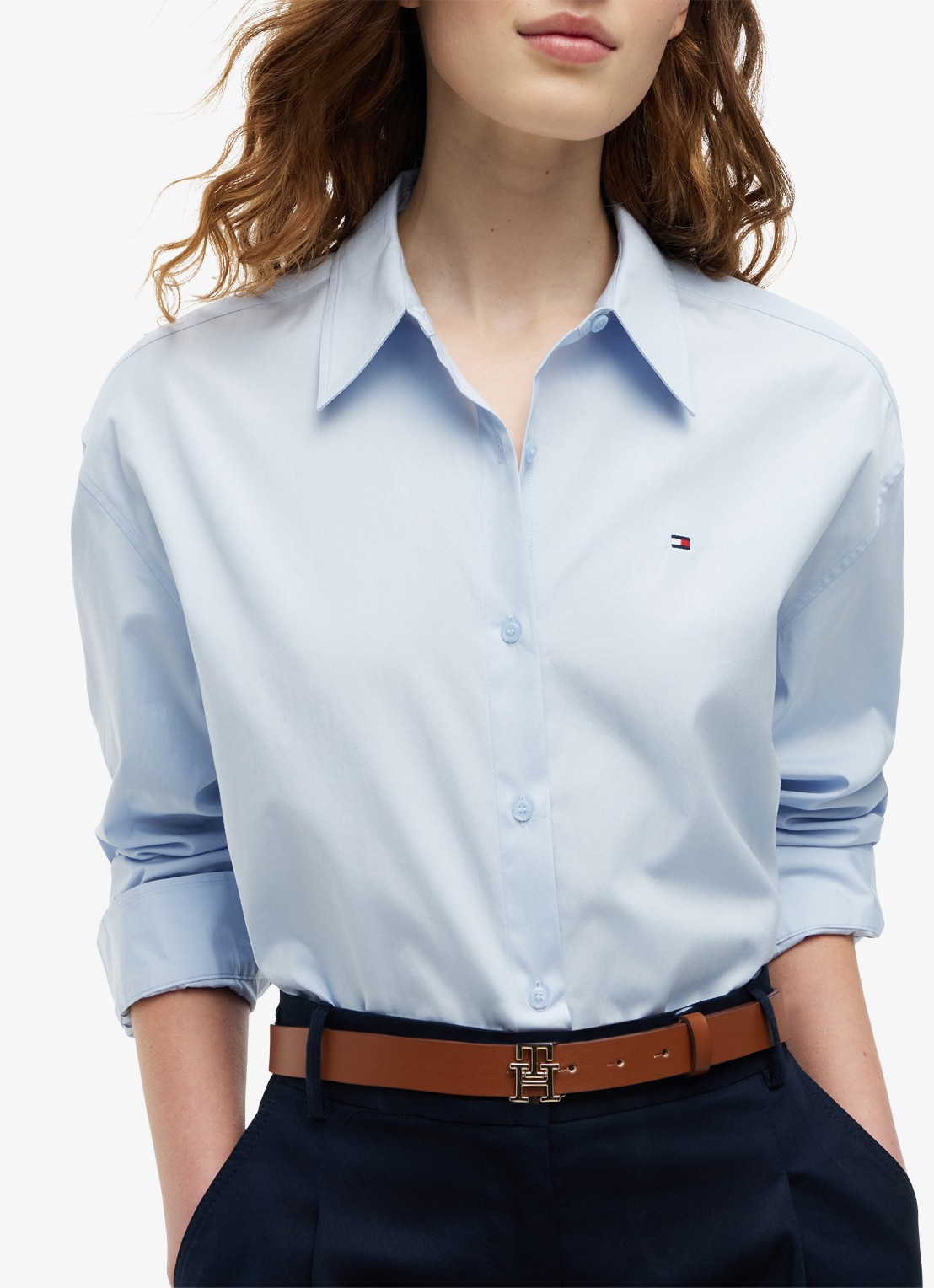 Tommy Hilfiger Blouse met streepprint en logo - detail 2 lichtblauw