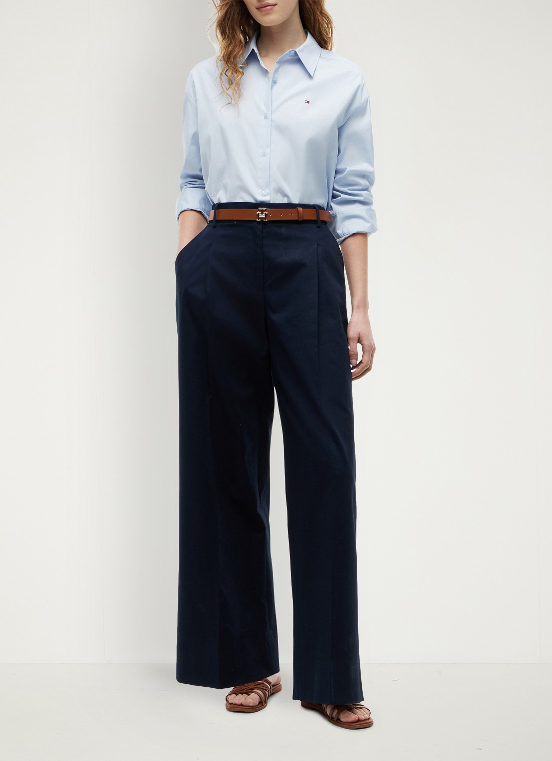 Tommy Hilfiger Blouse met streepprint en logo - voorkant 4 lichtblauw