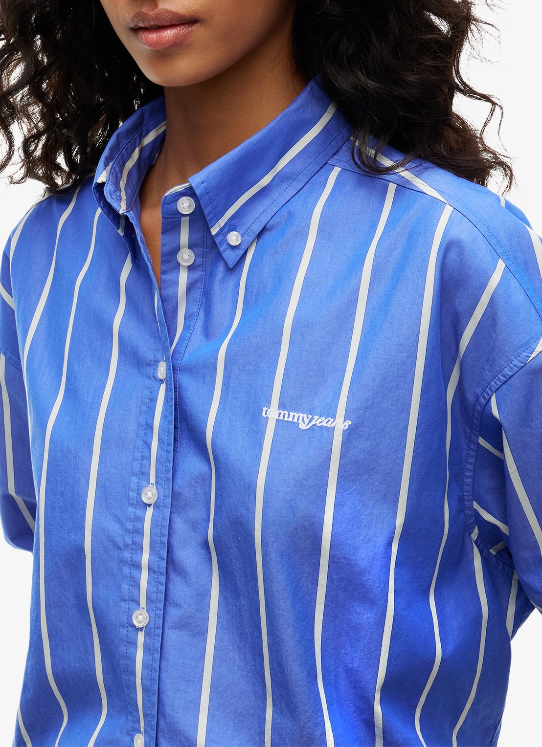 Tommy Hilfiger Blouse met streepprint en logoborduring - detail 3 blauw