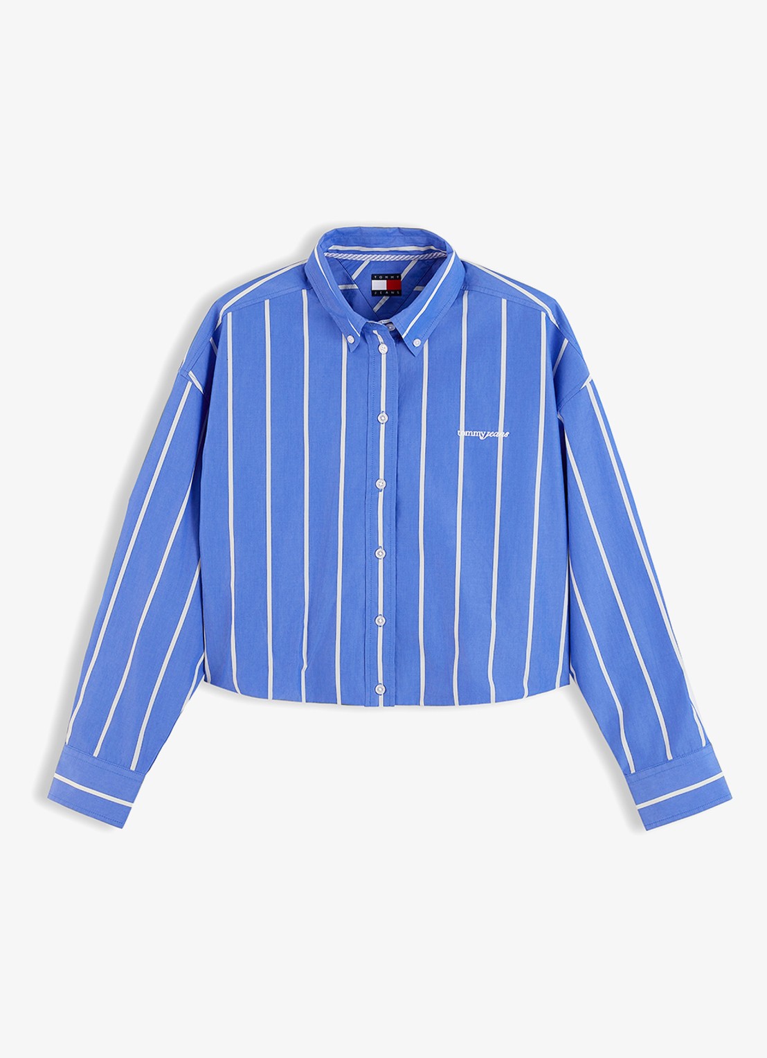 Tommy Hilfiger Blouse met streepprint en logoborduring - voorkant 4 blauw