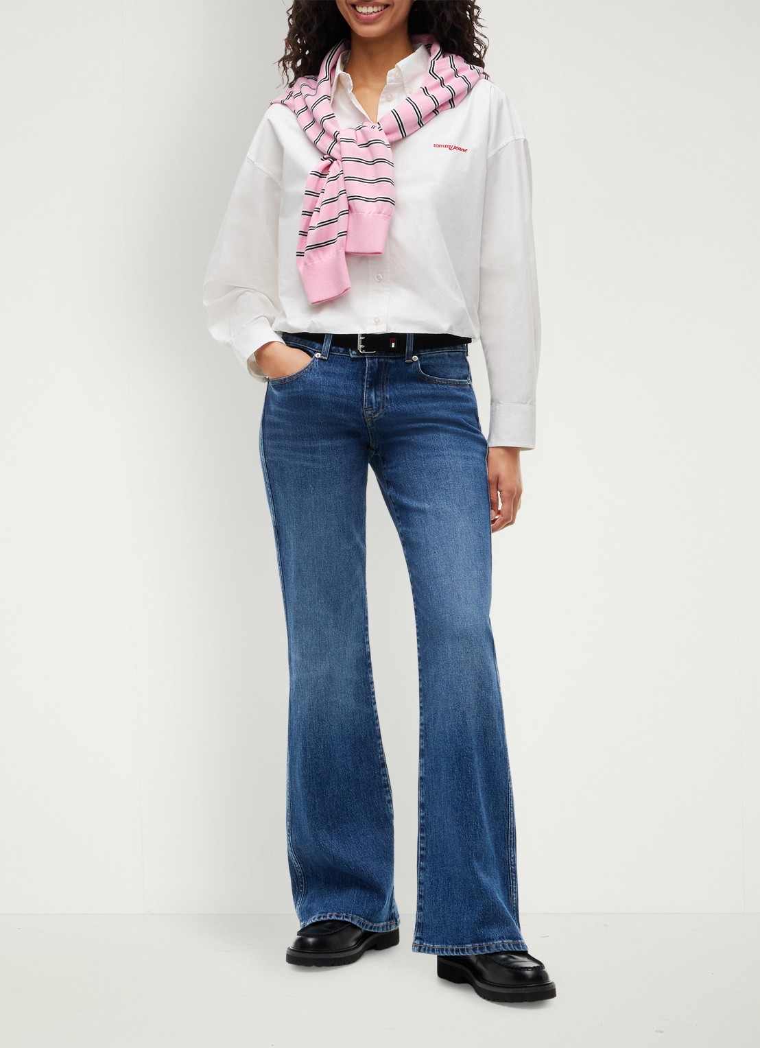 Tommy Hilfiger Blouse met streepprint en logoborduring - voorkant 4 gebroken wit