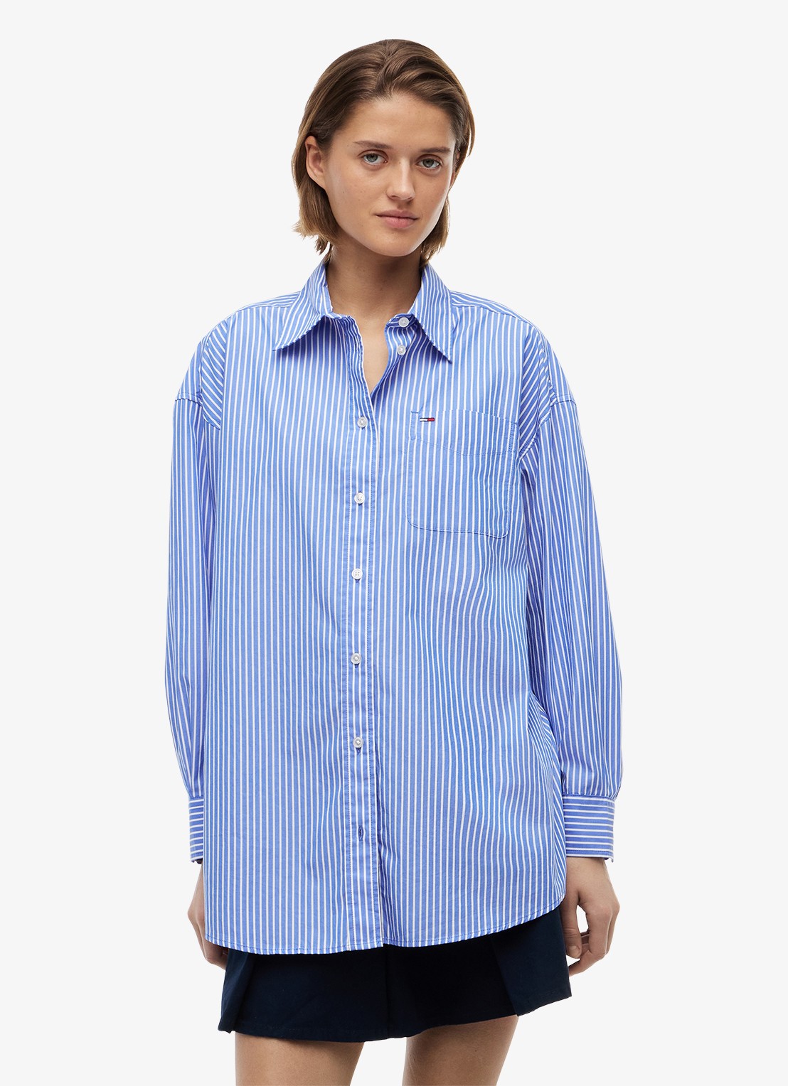 Tommy Hilfiger Blouse met streepprint - detail 4 lichtblauw