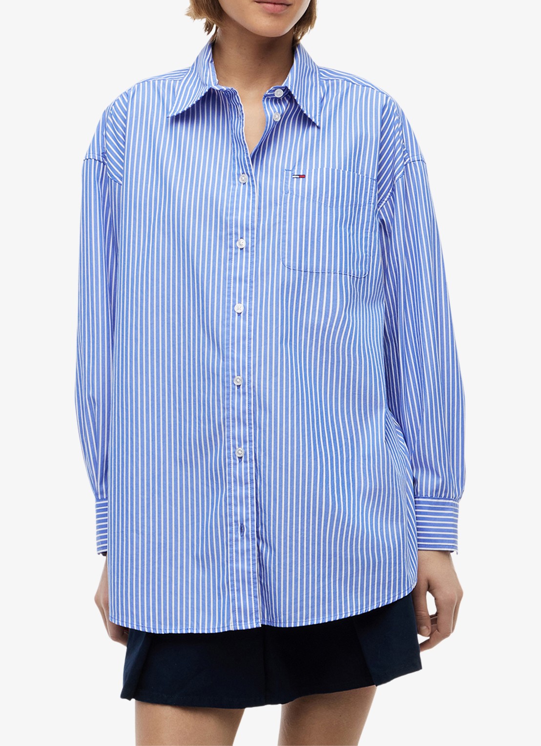 Tommy Hilfiger Blouse met streepprint - detail 3 lichtblauw