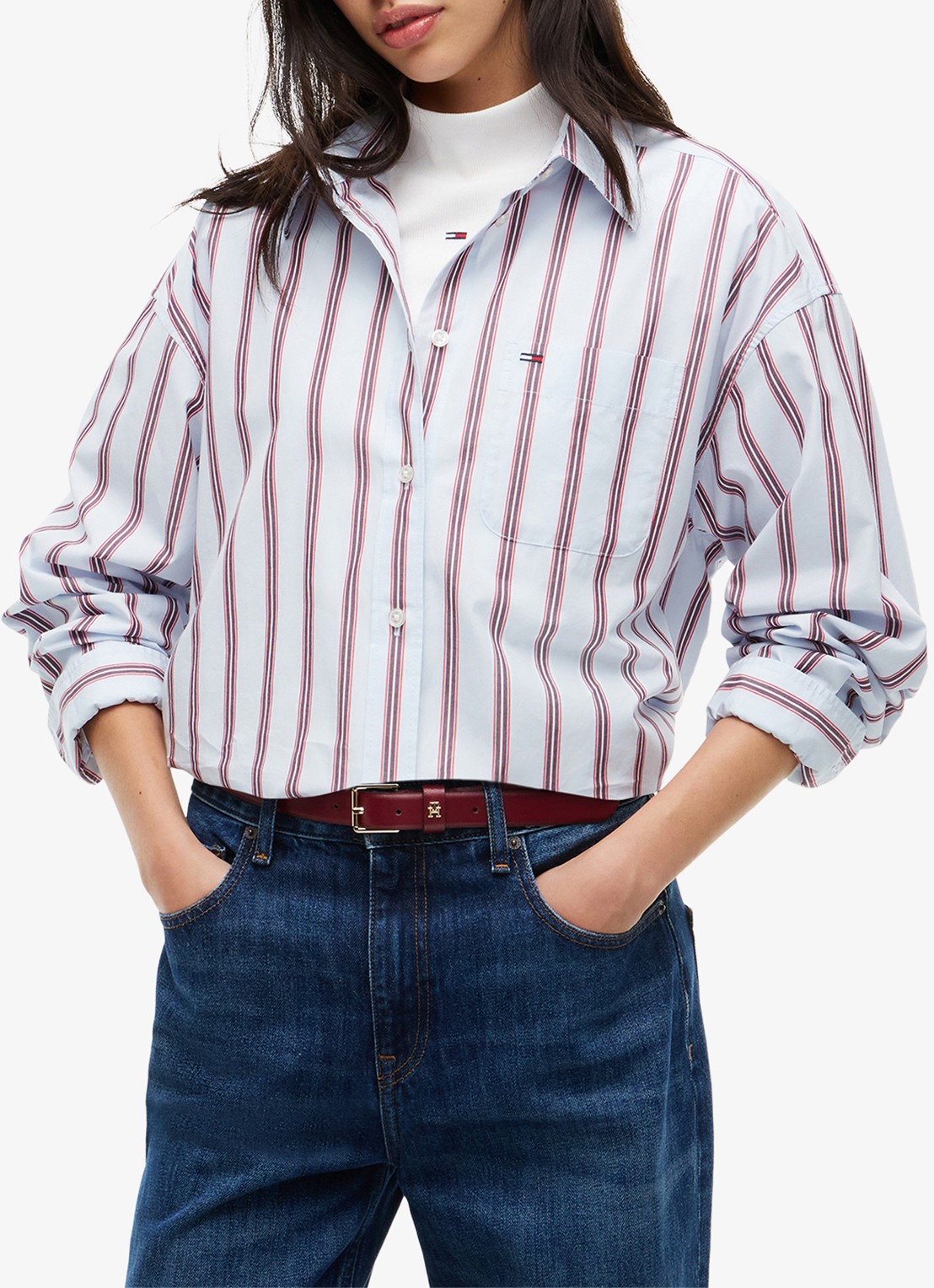 Tommy Hilfiger Blouse met streepprint - detail lichtblauw