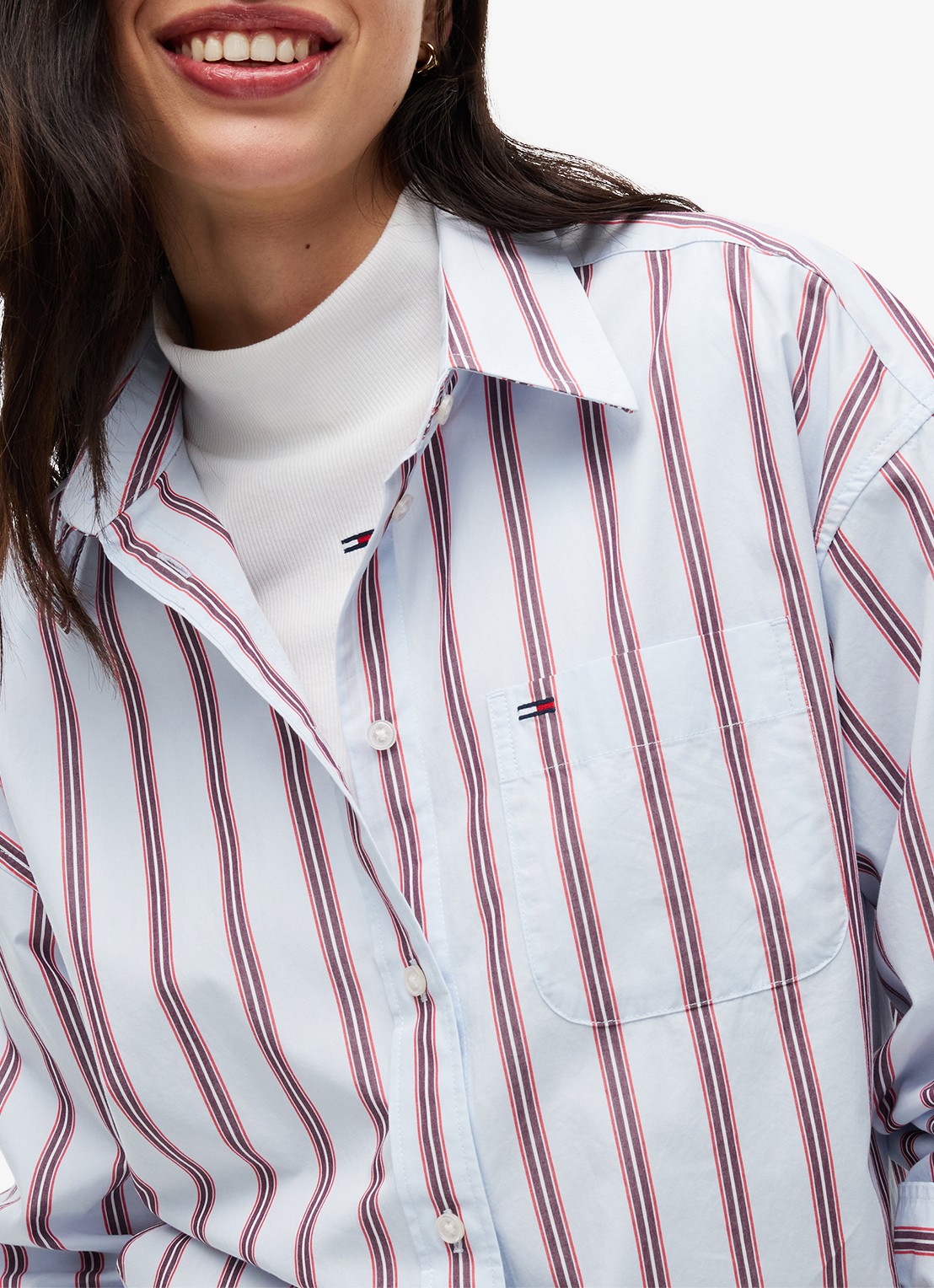 Tommy Hilfiger Blouse met streepprint - detail 2 lichtblauw